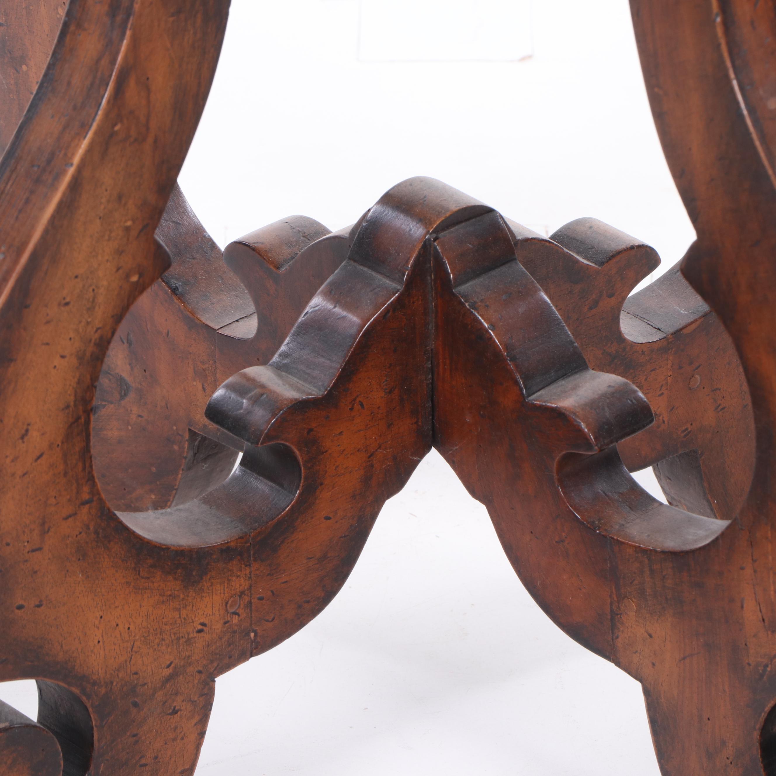 Walnut Stained Wooden Side Table by Trouvailles, 21st Century