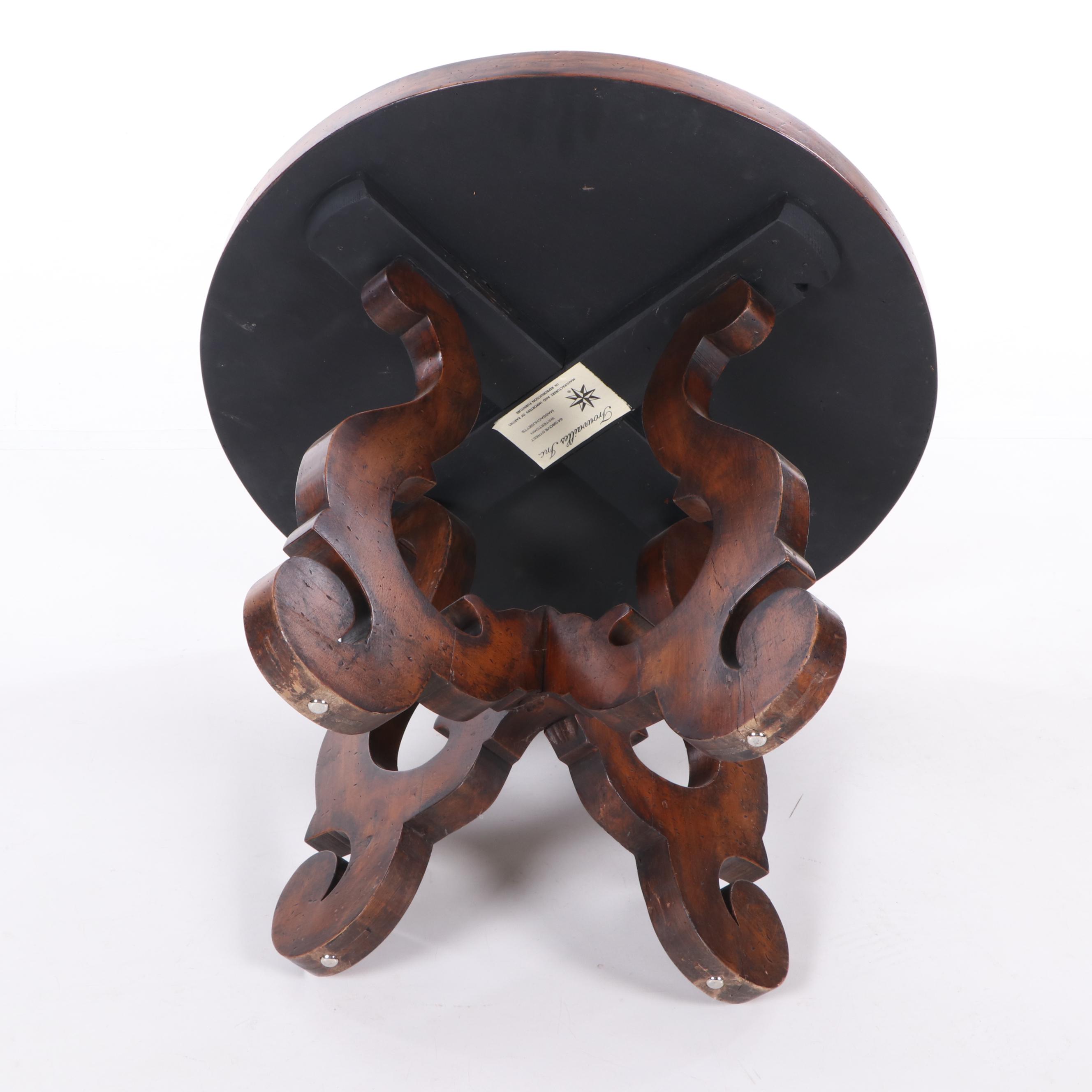 Walnut Stained Wooden Side Table by Trouvailles, 21st Century
