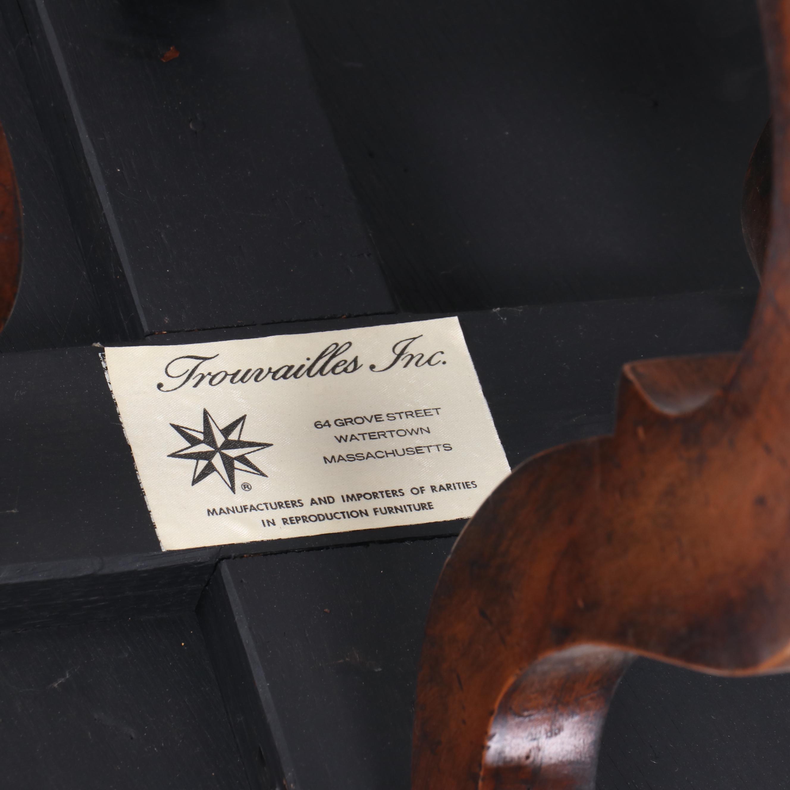 Walnut Stained Wooden Side Table by Trouvailles, 21st Century