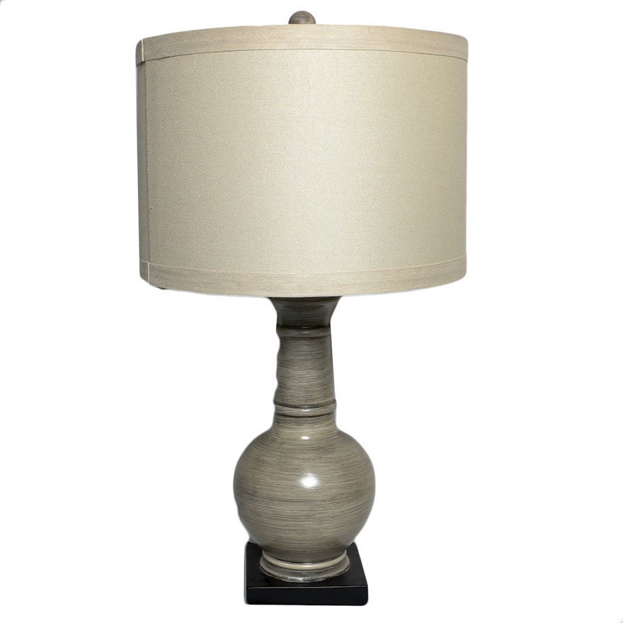 Antiqued Resin Vase Form Table Lamp with Drum Shade