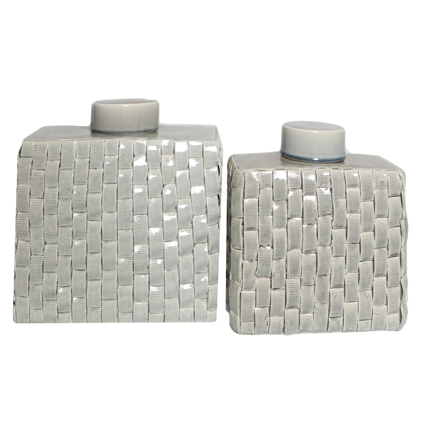 Ceramic Basketweave Jars with Lids