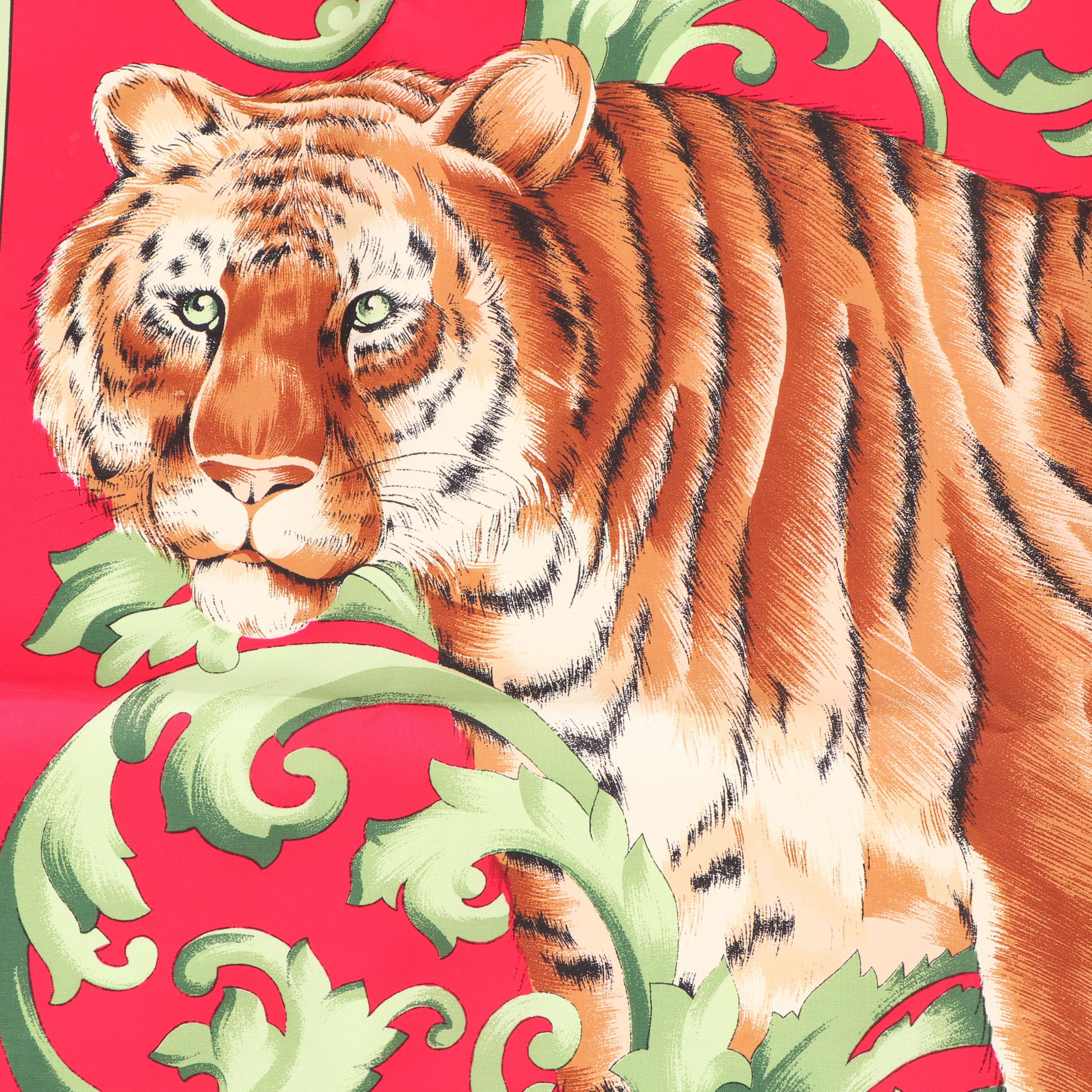 Jim Thompson Tiger Print Thai Silk Scarf with Hand-Rolled Stitched Edge