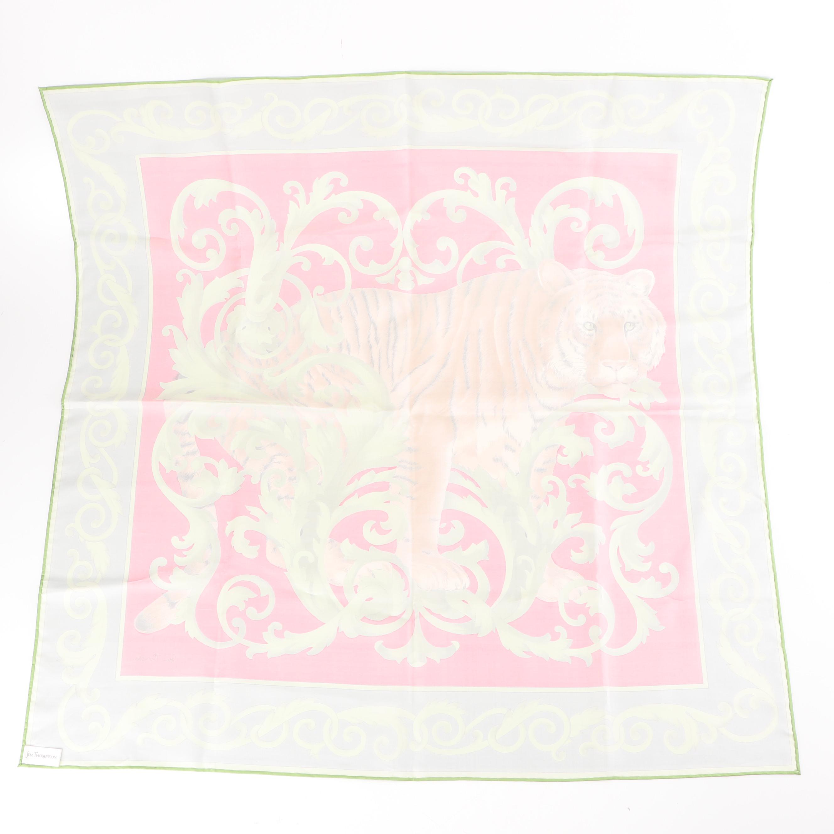 Jim Thompson Tiger Print Thai Silk Scarf with Hand-Rolled Stitched Edge