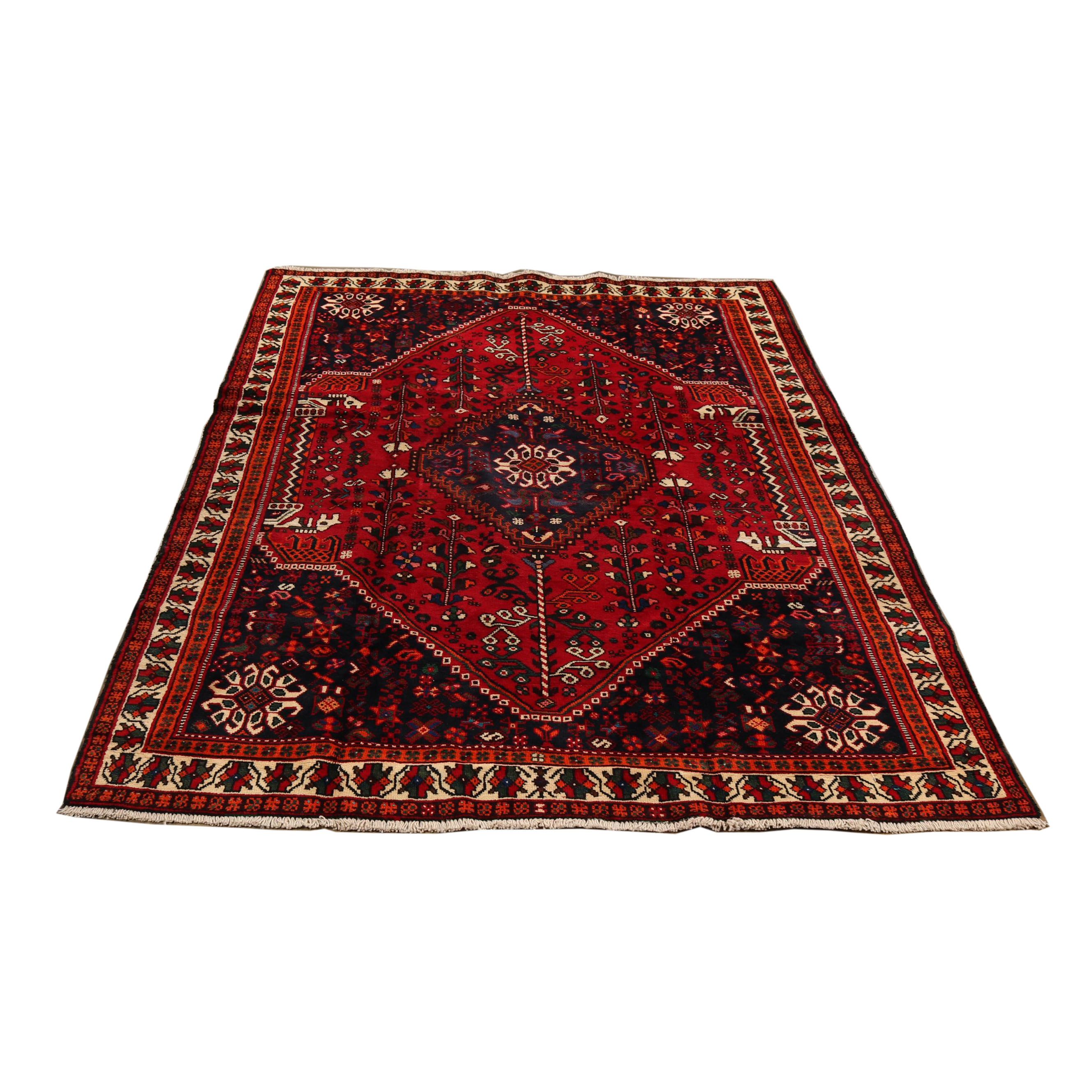 Hand-Knotted Persian Qashqai Wool Rug