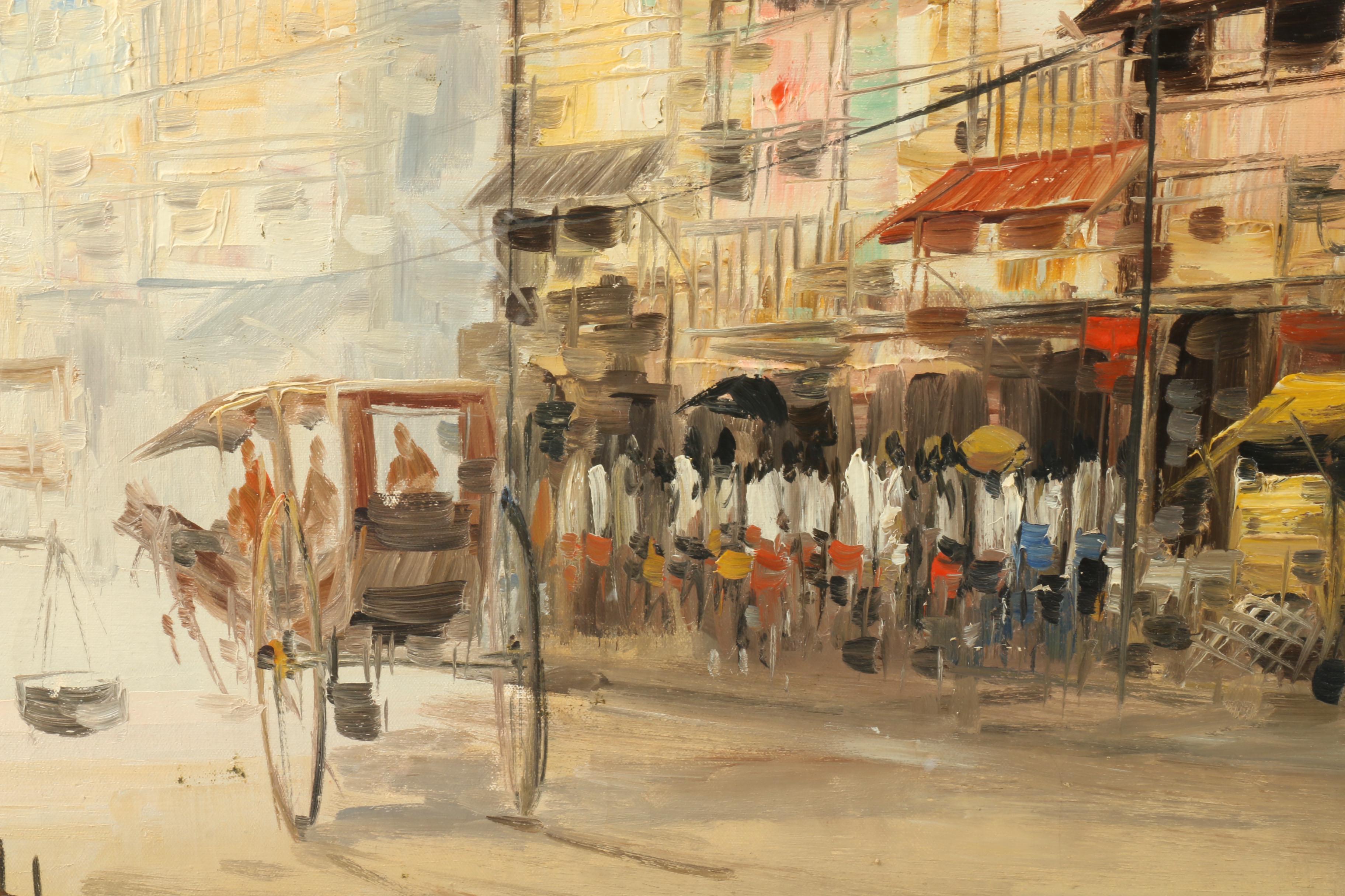 Mid Century Oil Painting of South American Street Scene