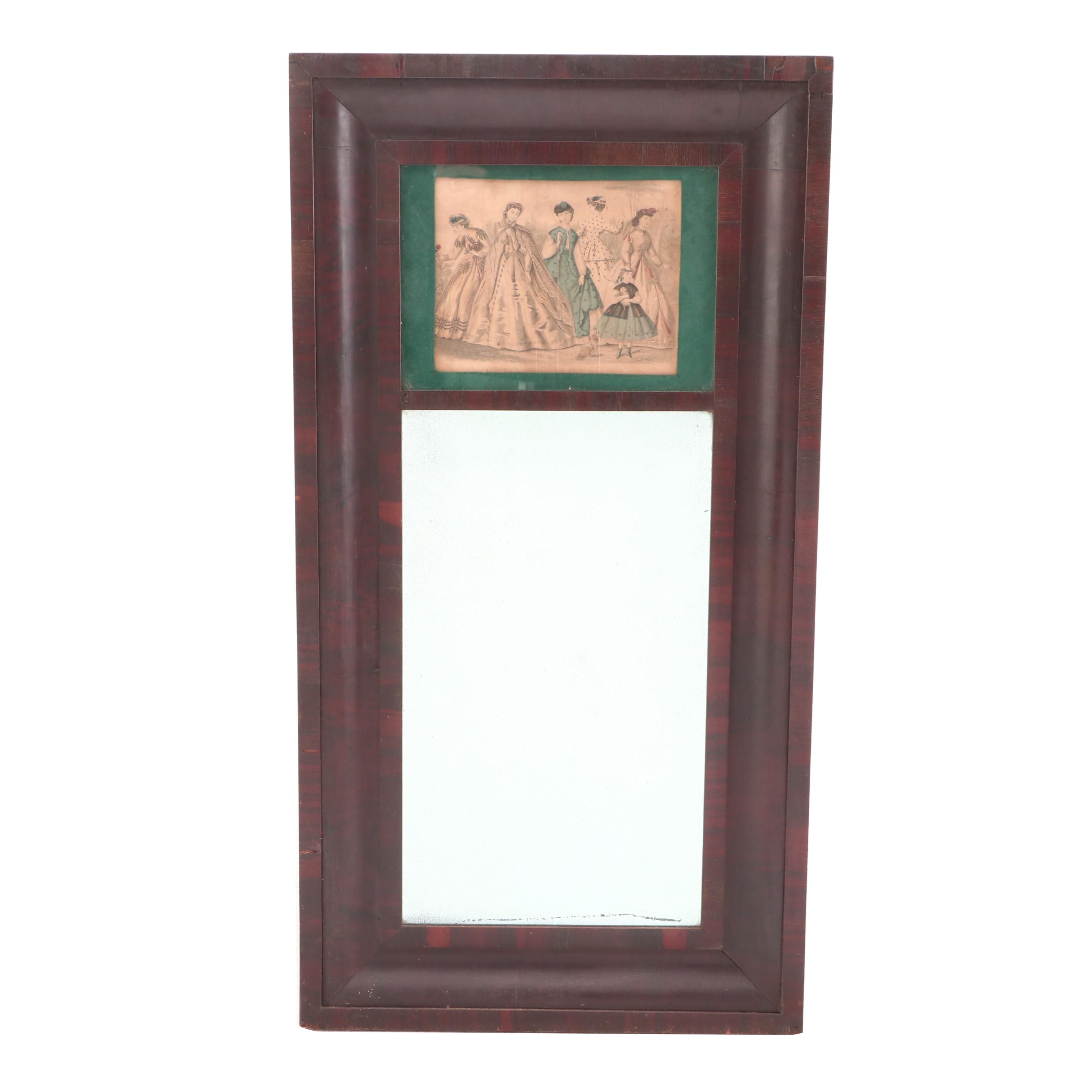 Empire Ogee Pier Mirror in Mahogany with French Fashion Lithograph
