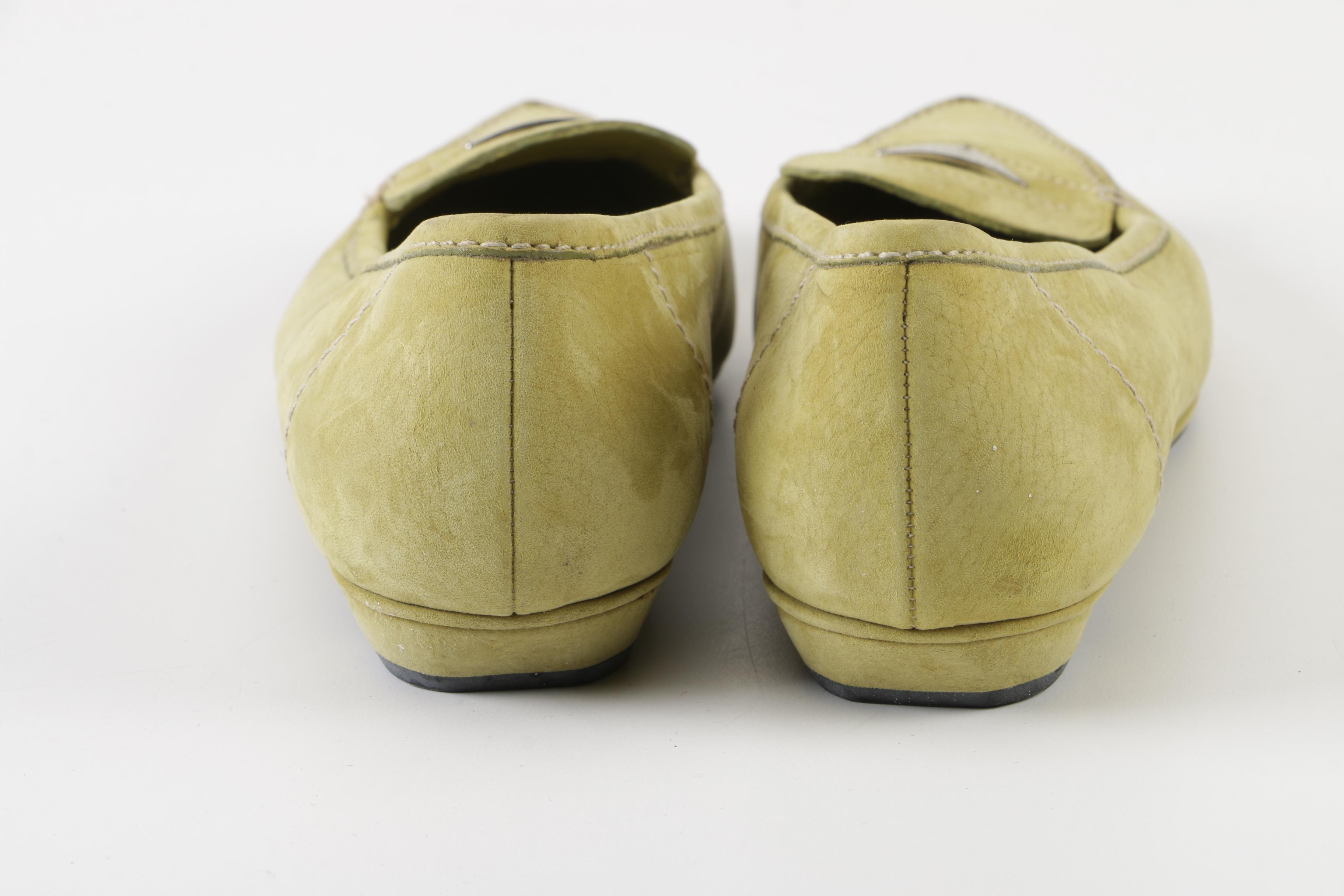 Prada Avocado Suede Pointed Toe Loafers, Made in Italy