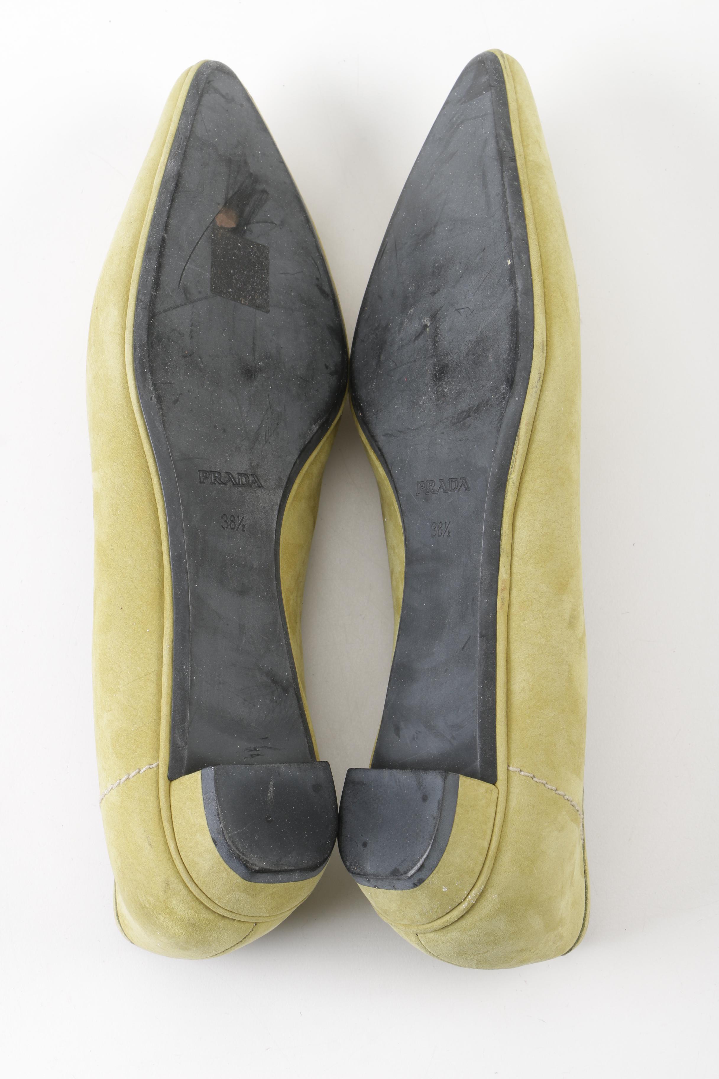 Prada Avocado Suede Pointed Toe Loafers, Made in Italy