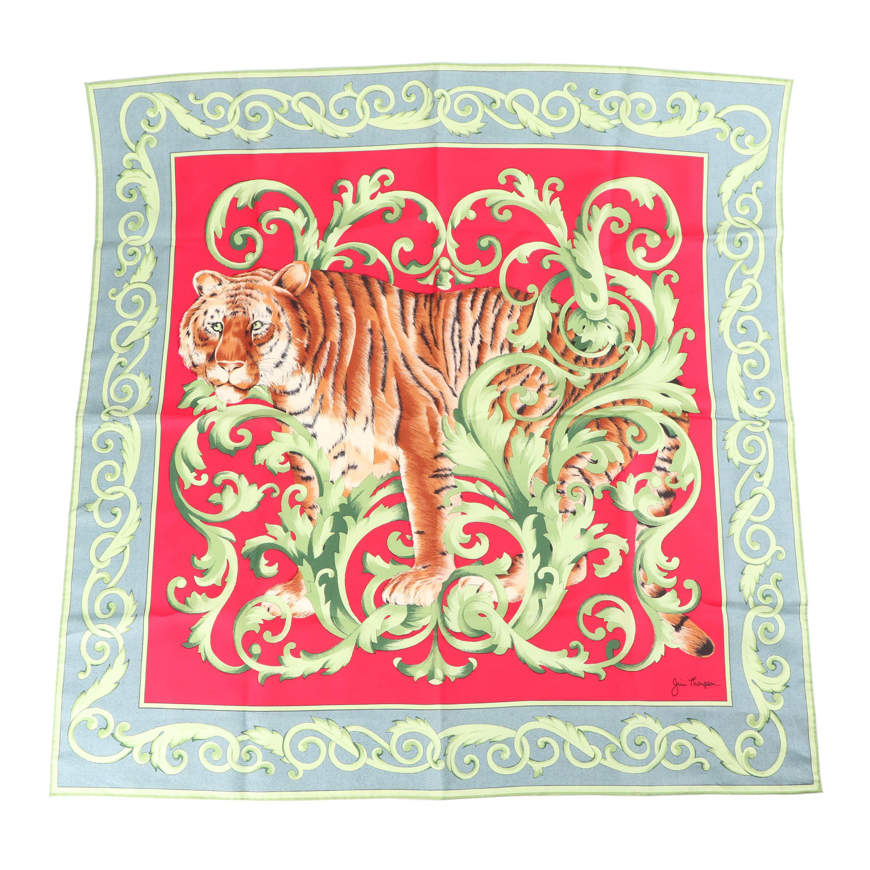 Jim Thompson Tiger Print Thai Silk Scarf with Hand-Rolled Stitched Edge