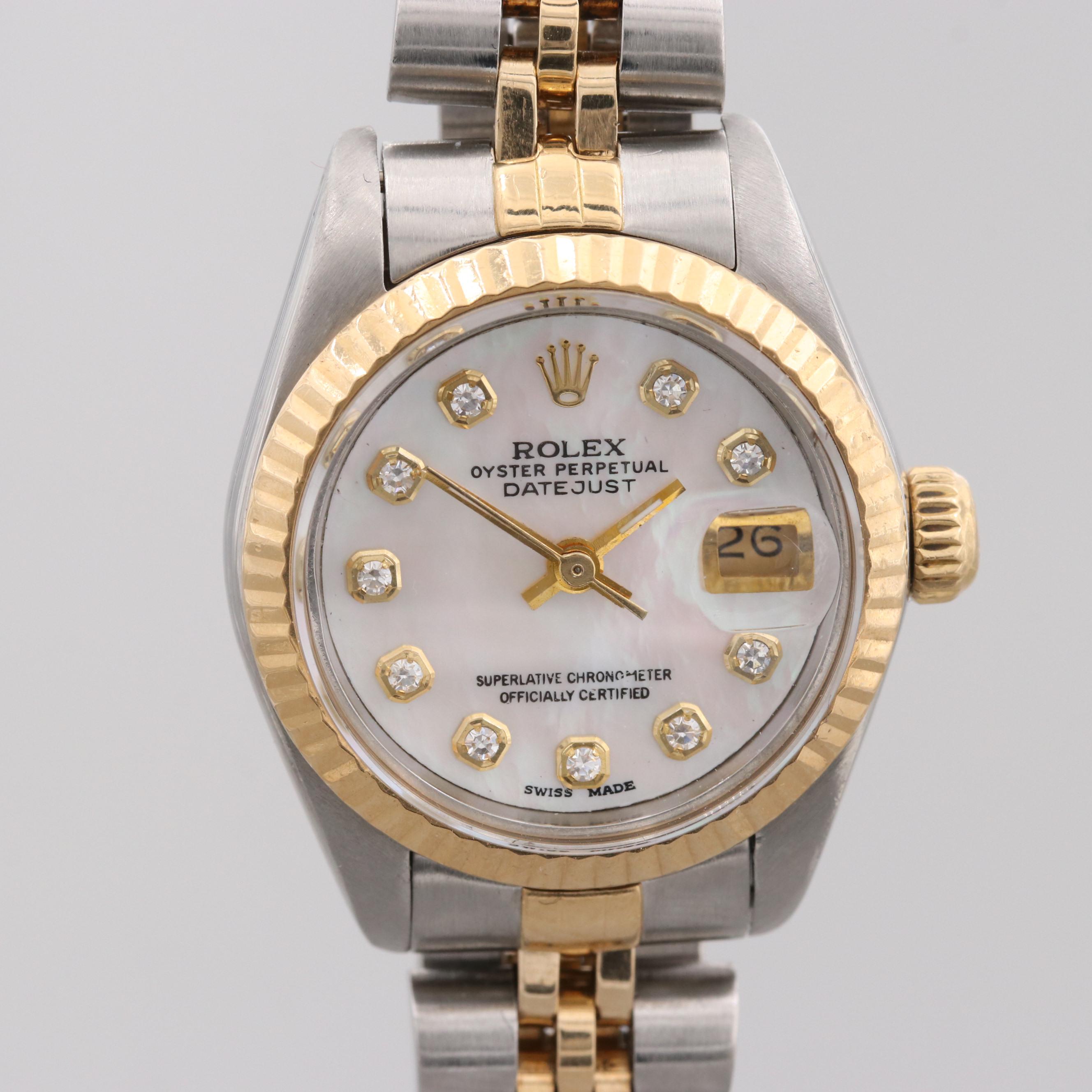 Rolex Datejust Two-Tone Watch With Mother of Pearl and Diamond Dial, 1989