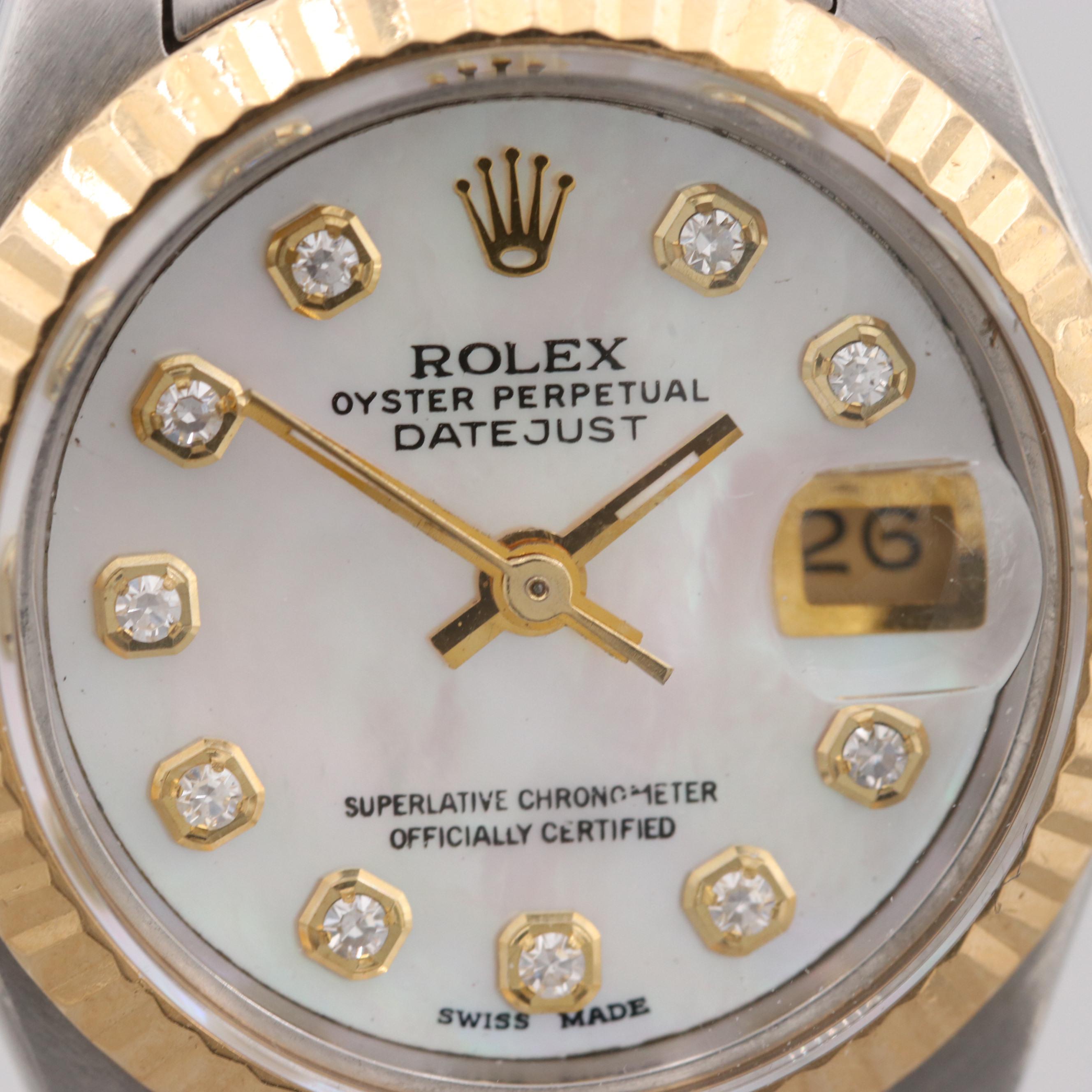 Rolex Datejust Two-Tone Watch With Mother of Pearl and Diamond Dial, 1989