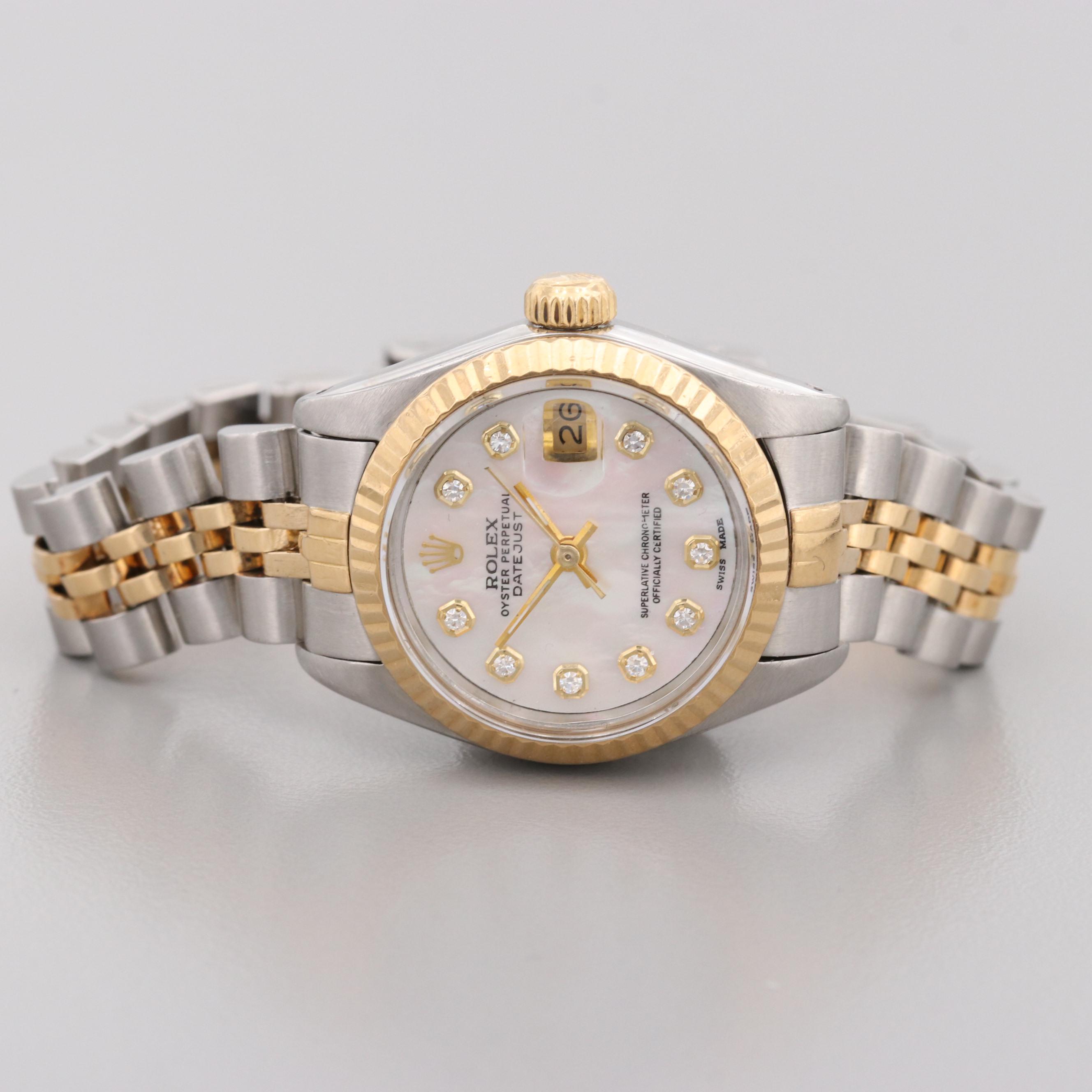 Rolex Datejust Two-Tone Watch With Mother of Pearl and Diamond Dial, 1989