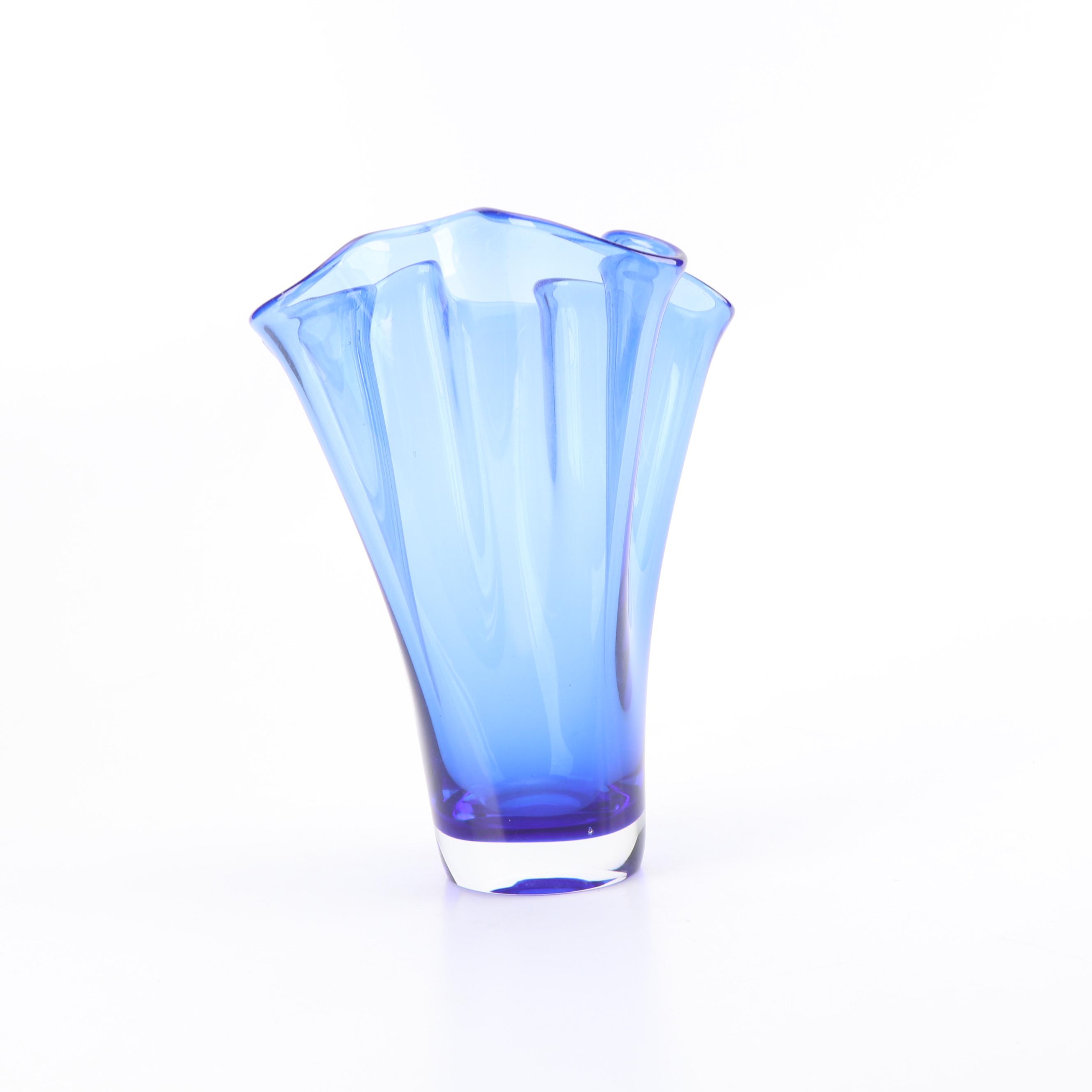 Cobalt Glass Flower Vases Including "Handkerchief" Vase