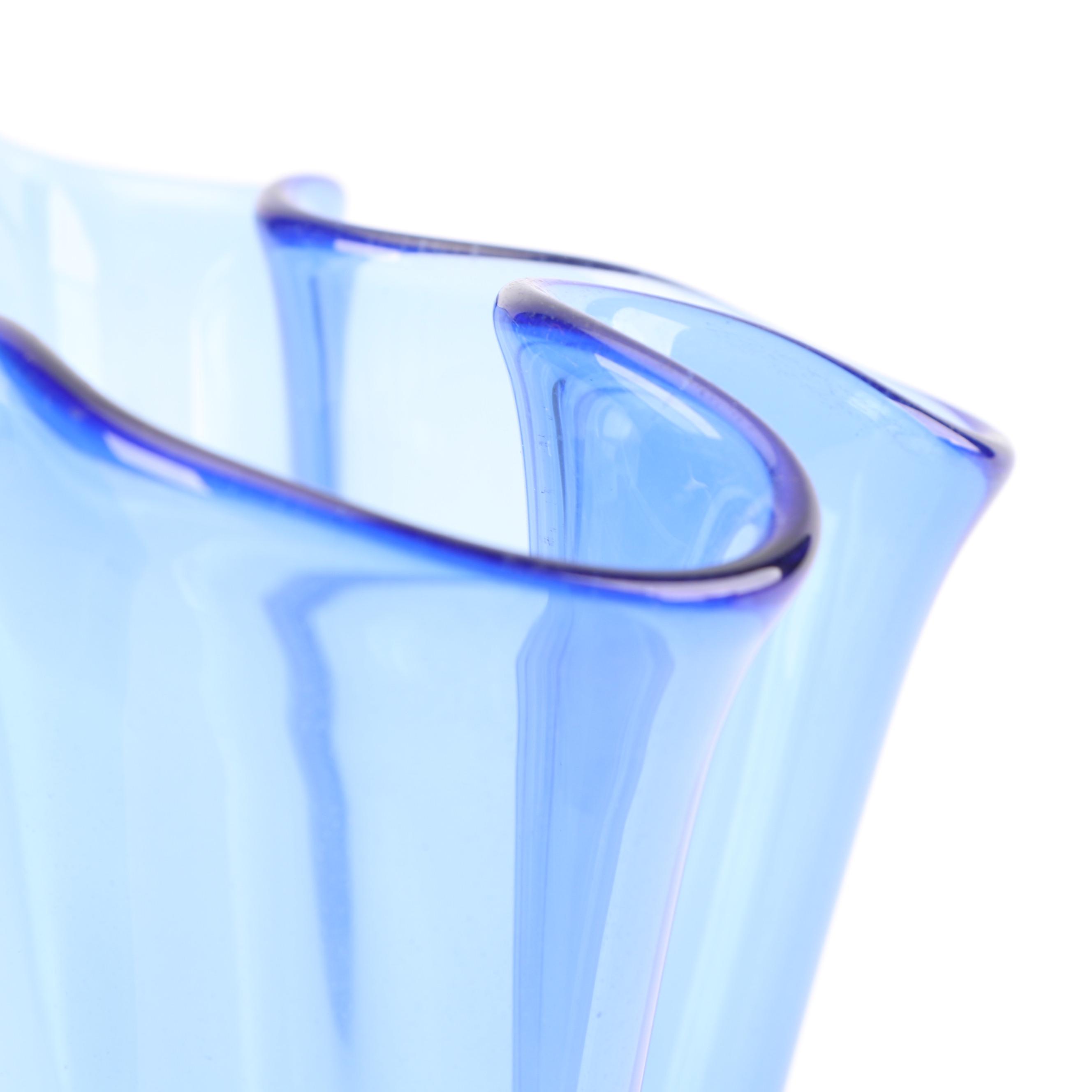 Cobalt Glass Flower Vases Including "Handkerchief" Vase