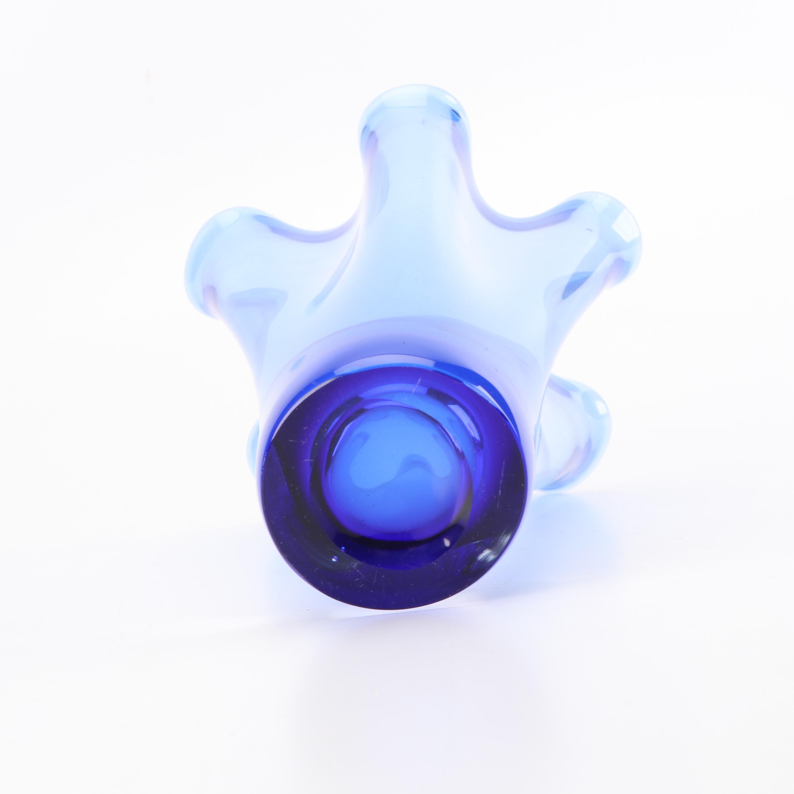 Cobalt Glass Flower Vases Including "Handkerchief" Vase