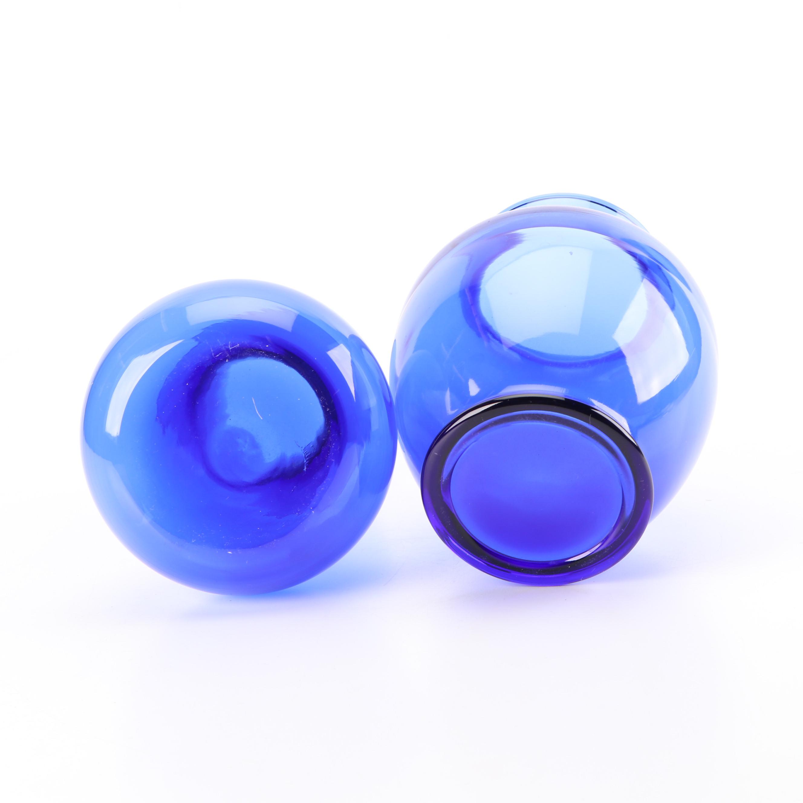 Cobalt Glass Flower Vases Including "Handkerchief" Vase