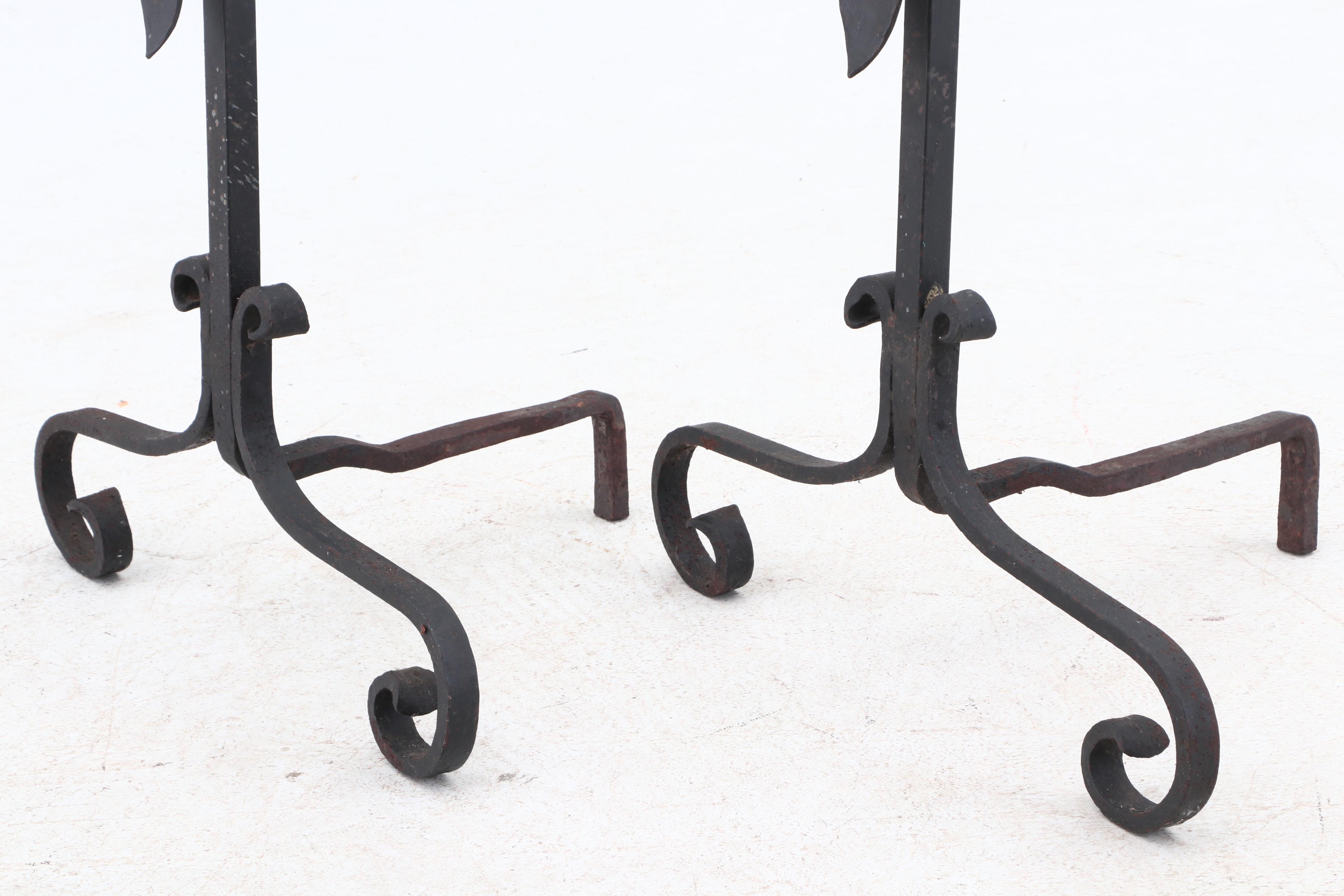 Arts and Crafts Wrought Iron Andirons