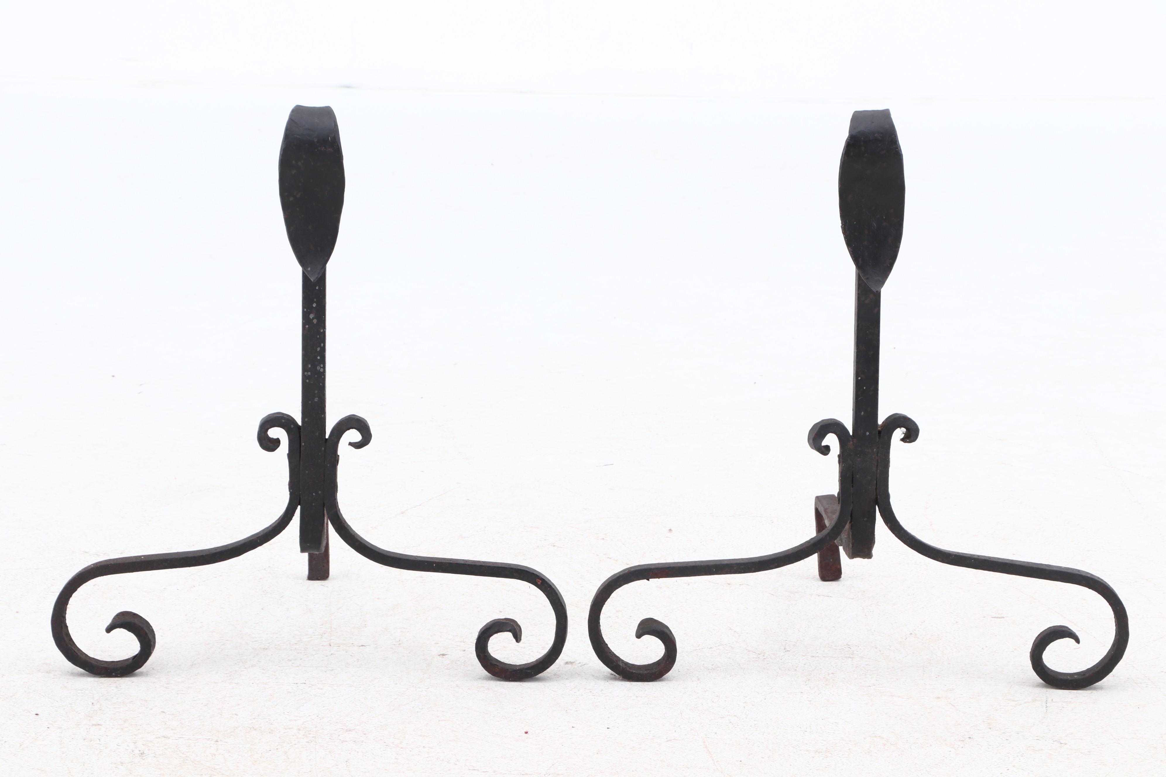 Arts and Crafts Wrought Iron Andirons