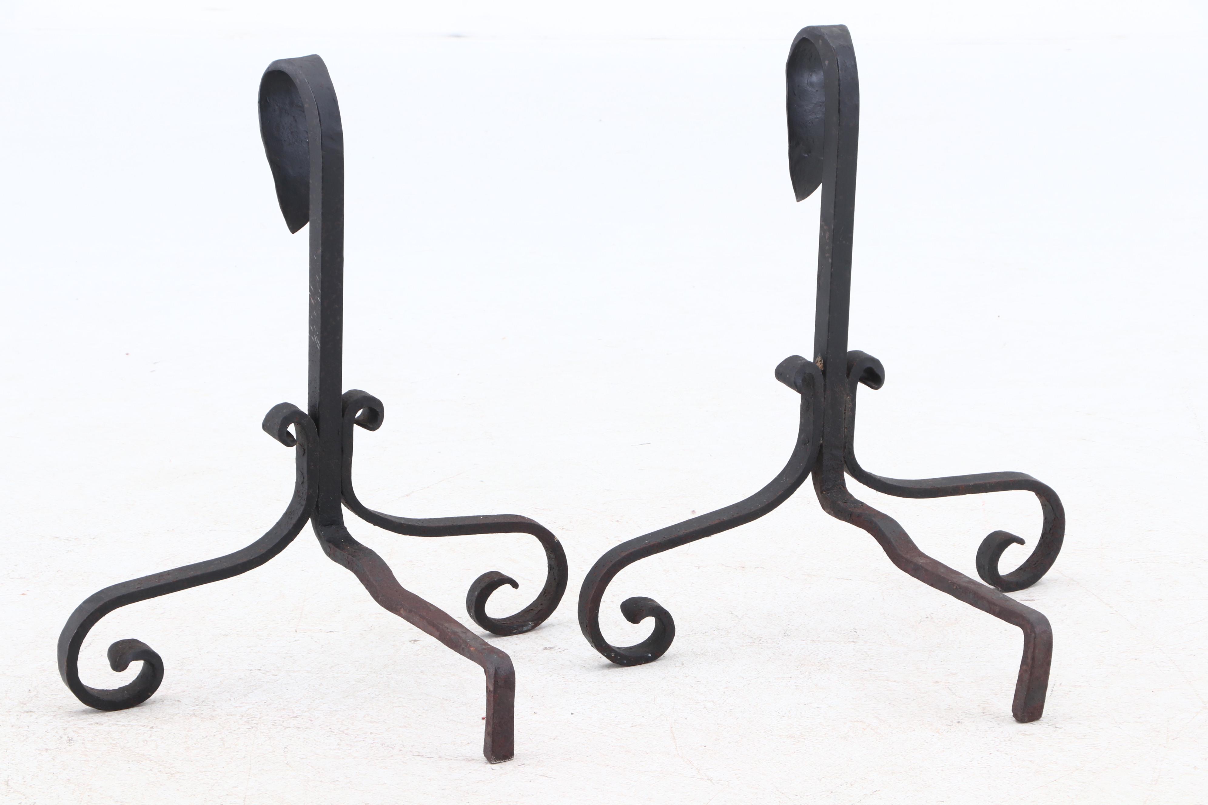 Arts and Crafts Wrought Iron Andirons
