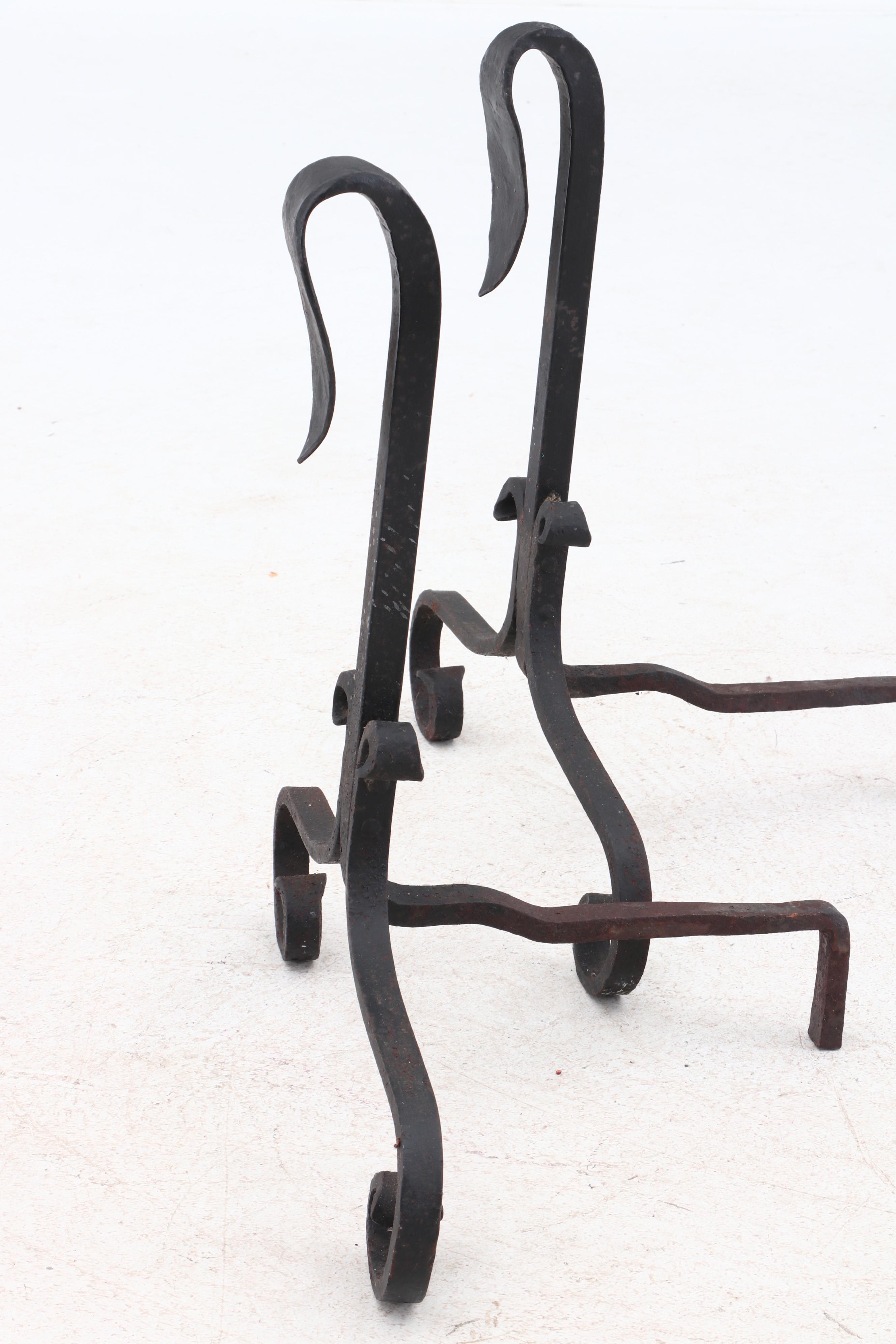 Arts and Crafts Wrought Iron Andirons