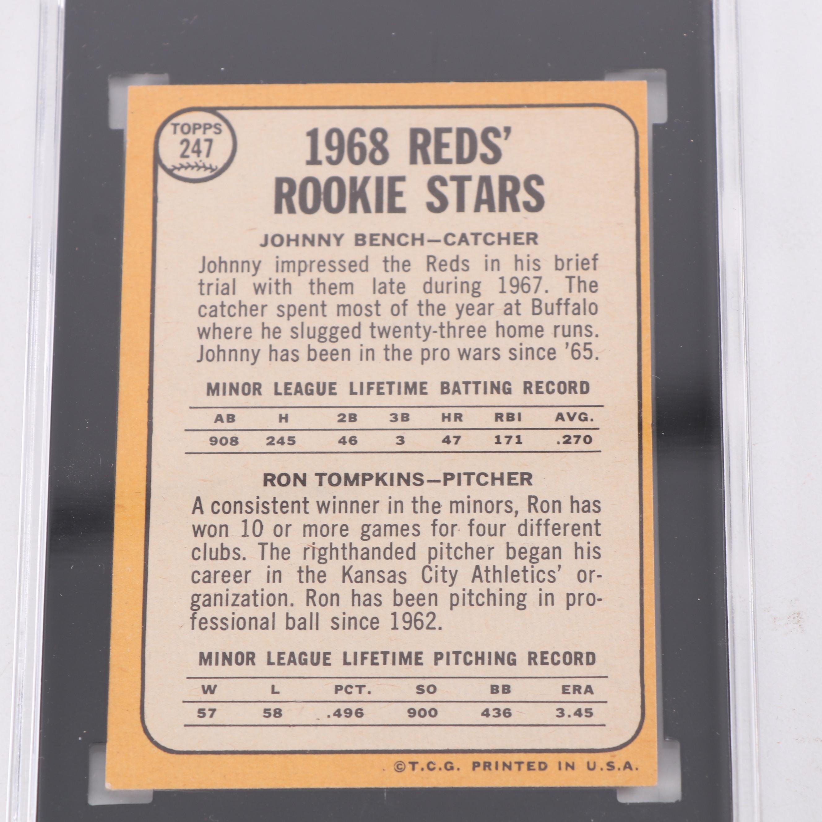 1968 Topps Cincinnati Reds Rookie Stars Featuring Johnny Bench - SGC Graded