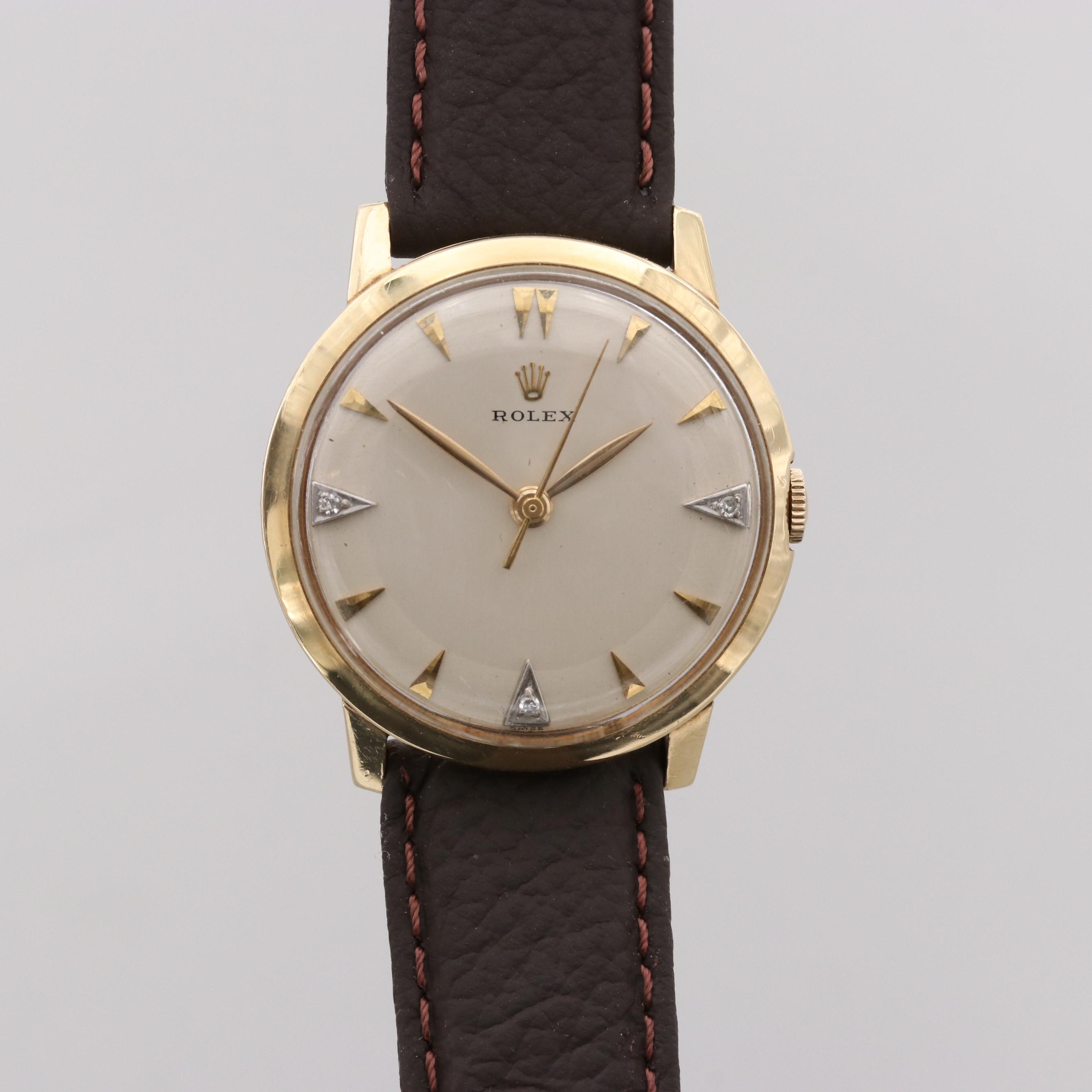 Vintage Rolex 14K Yellow Gold Watch with Diamond Dial