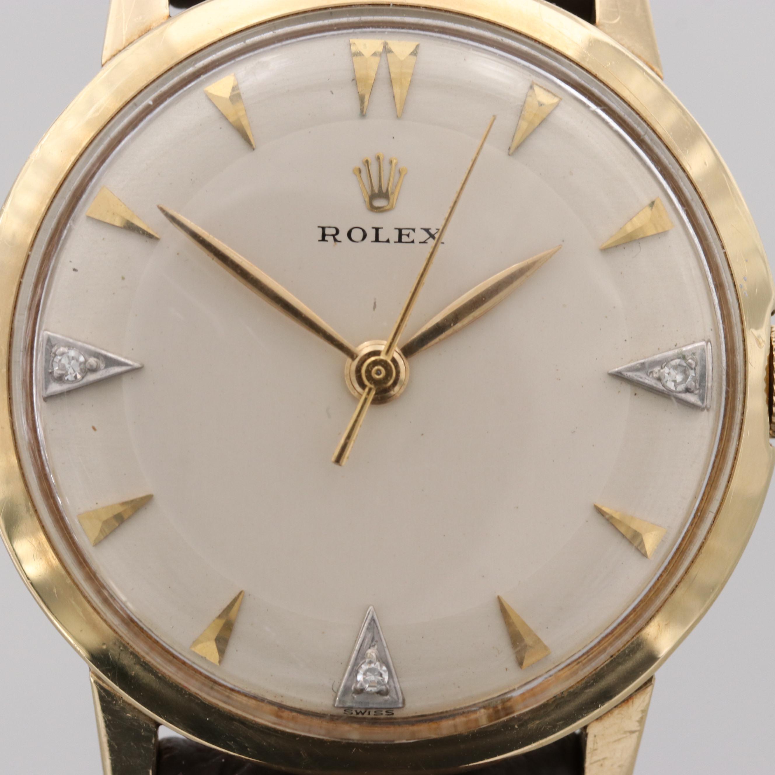 Vintage Rolex 14K Yellow Gold Watch with Diamond Dial