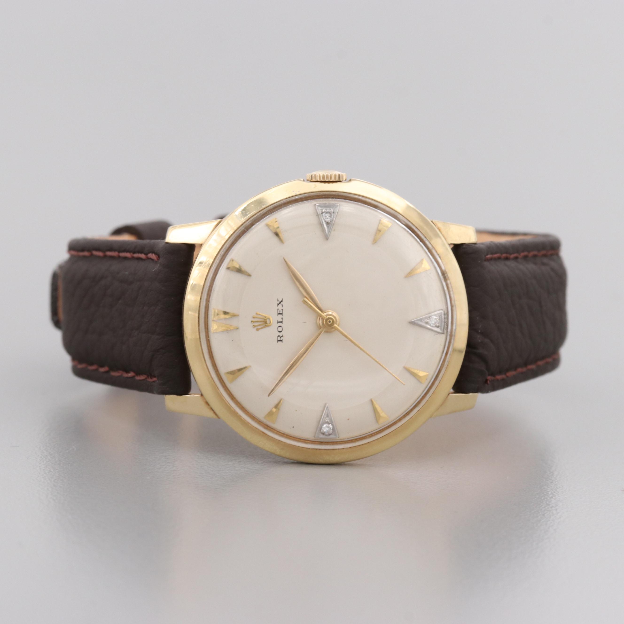 Vintage Rolex 14K Yellow Gold Watch with Diamond Dial