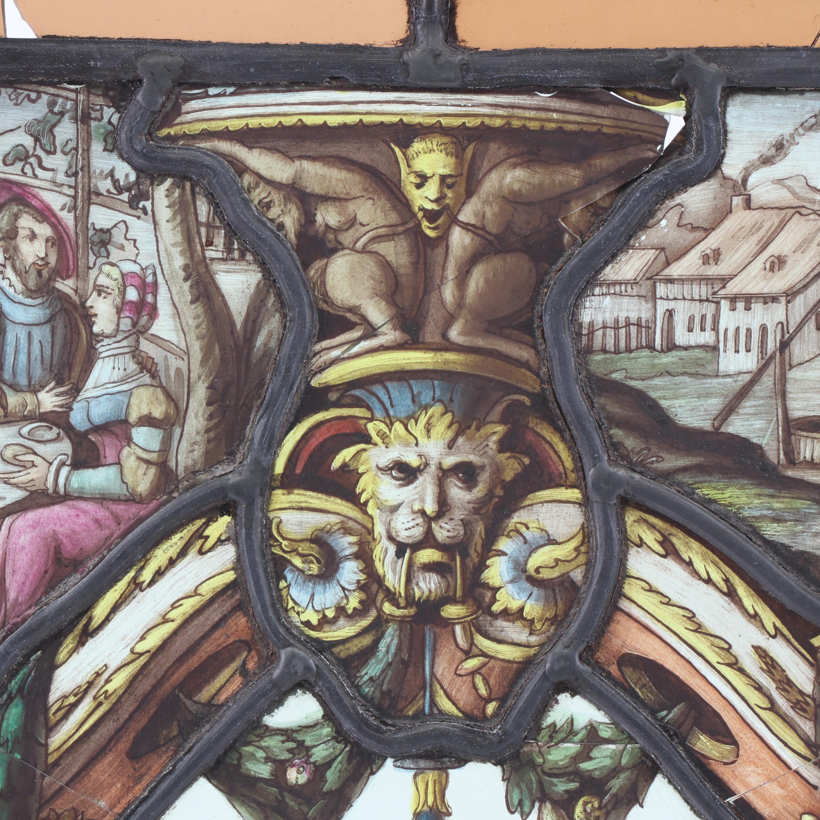 German "Unknown Masters of the 16th Century" Reverse Painted Glass Window, 1886