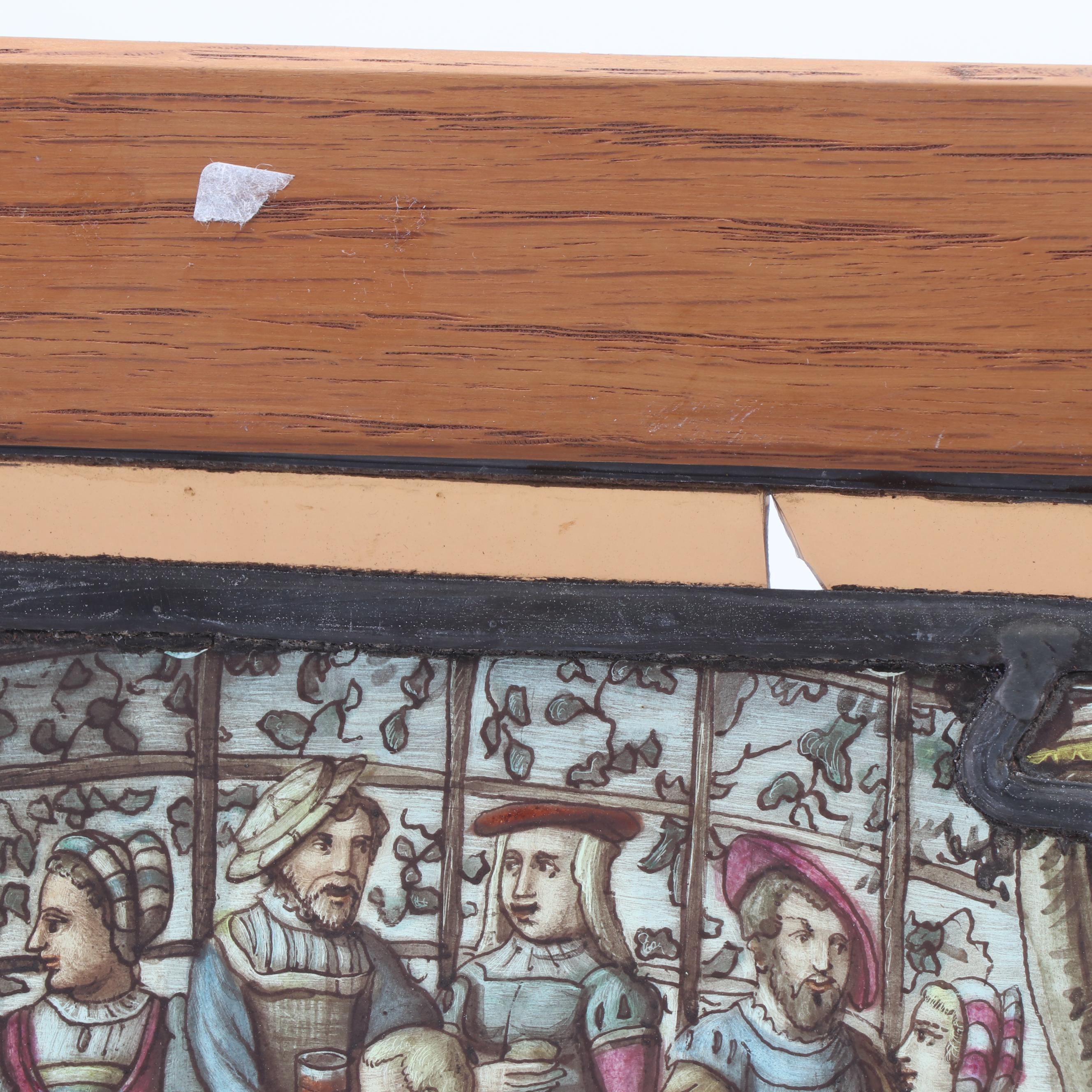 German "Unknown Masters of the 16th Century" Reverse Painted Glass Window, 1886