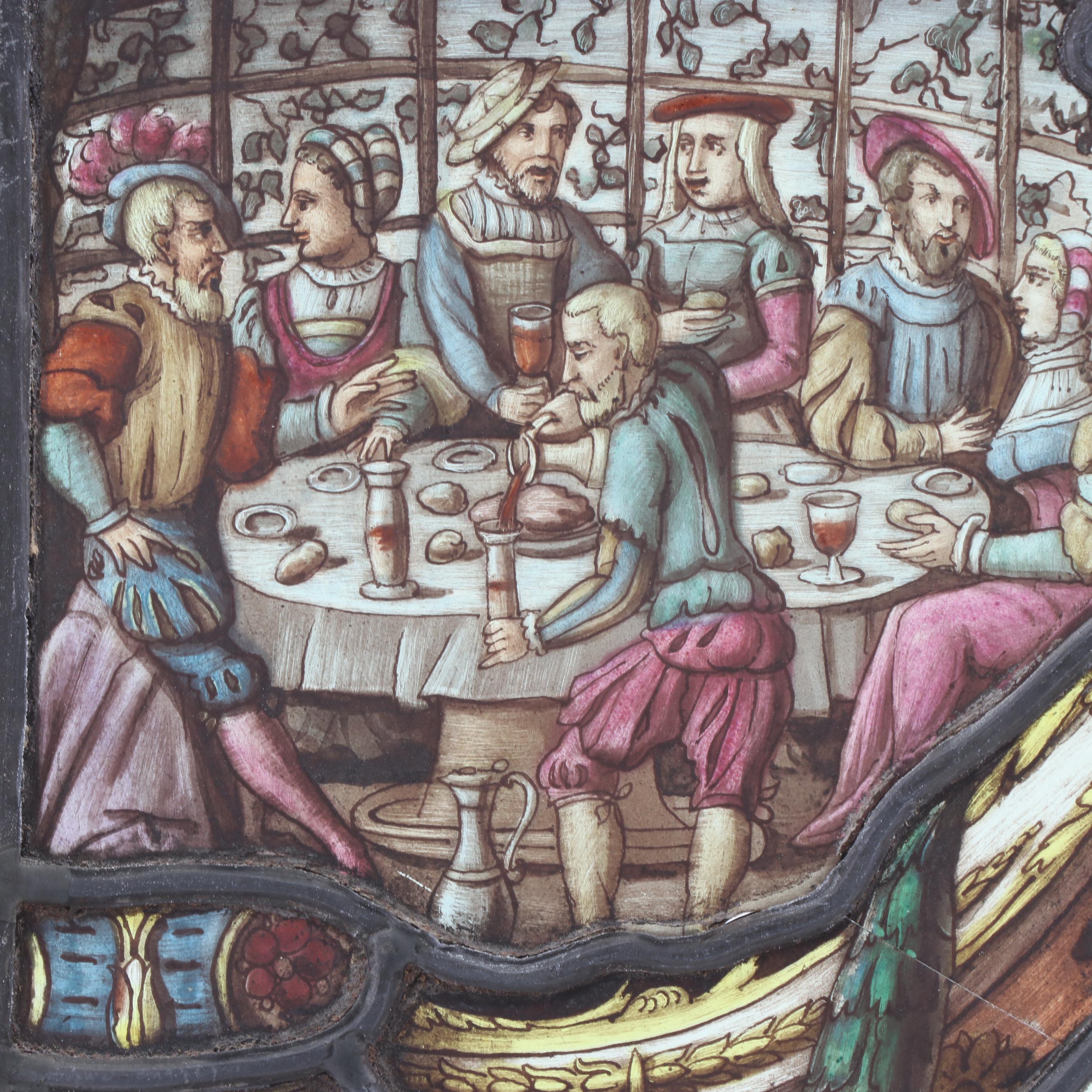 German "Unknown Masters of the 16th Century" Reverse Painted Glass Window, 1886