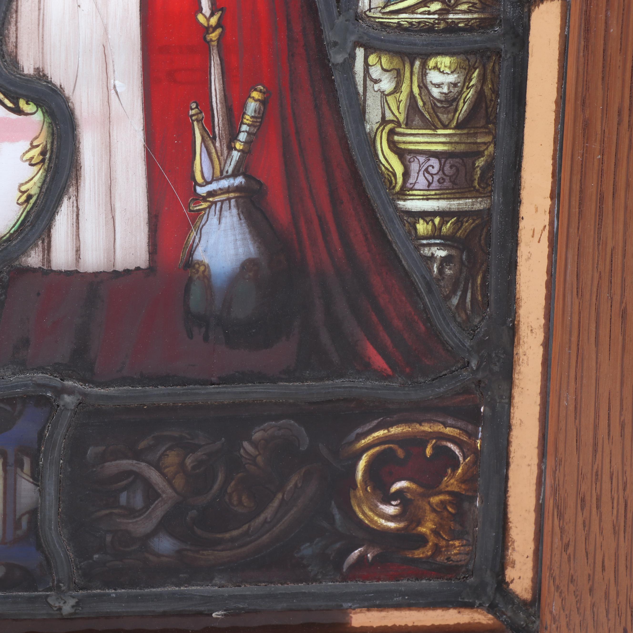 German "Unknown Masters of the 16th Century" Reverse Painted Glass Window, 1886