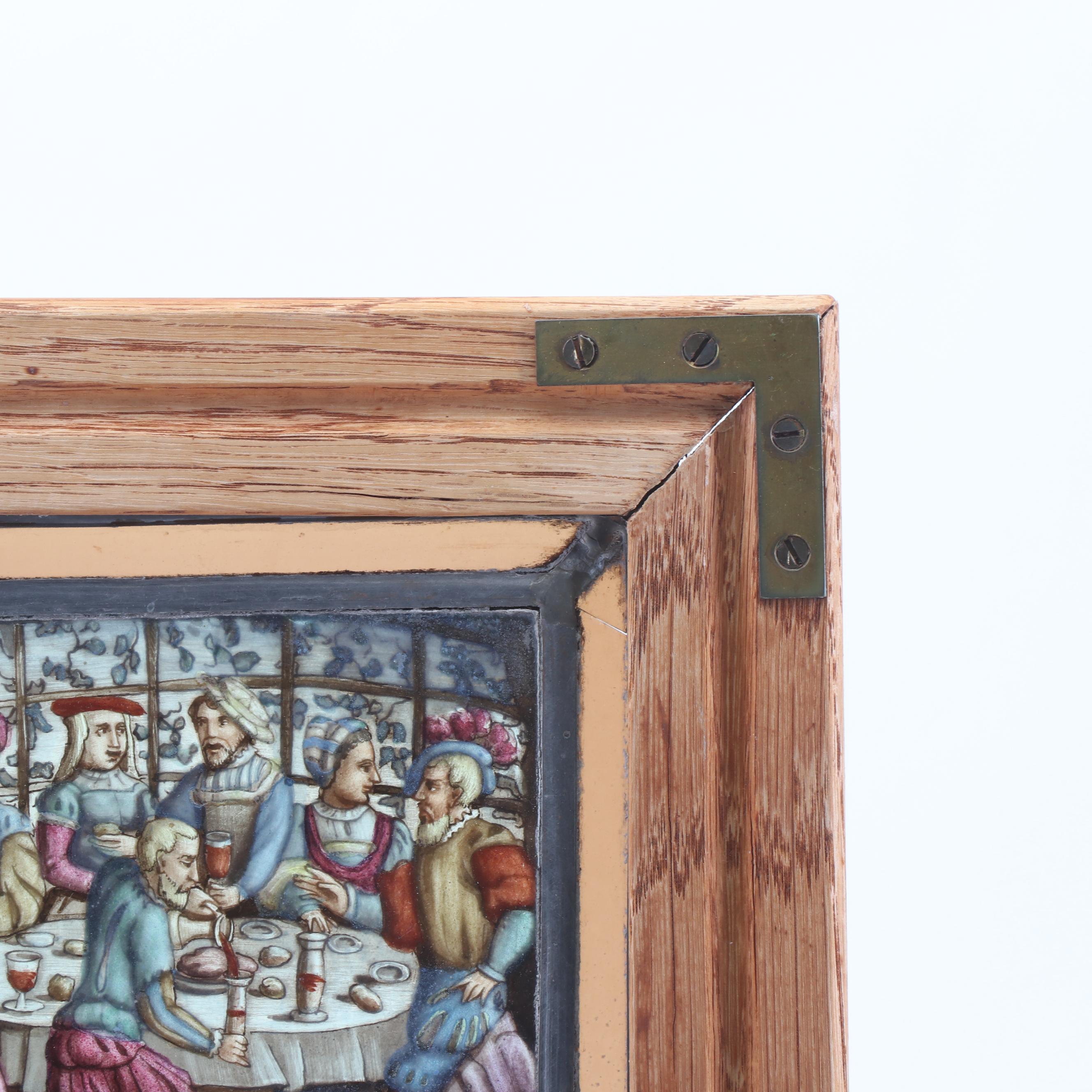 German "Unknown Masters of the 16th Century" Reverse Painted Glass Window, 1886