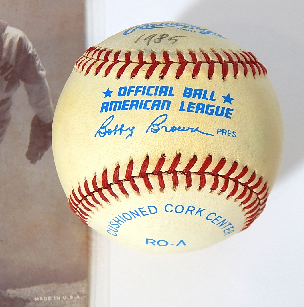 (HOF) Bob Feller Signed Bobby Brown Baseball and 1950s Era Exhibition Card