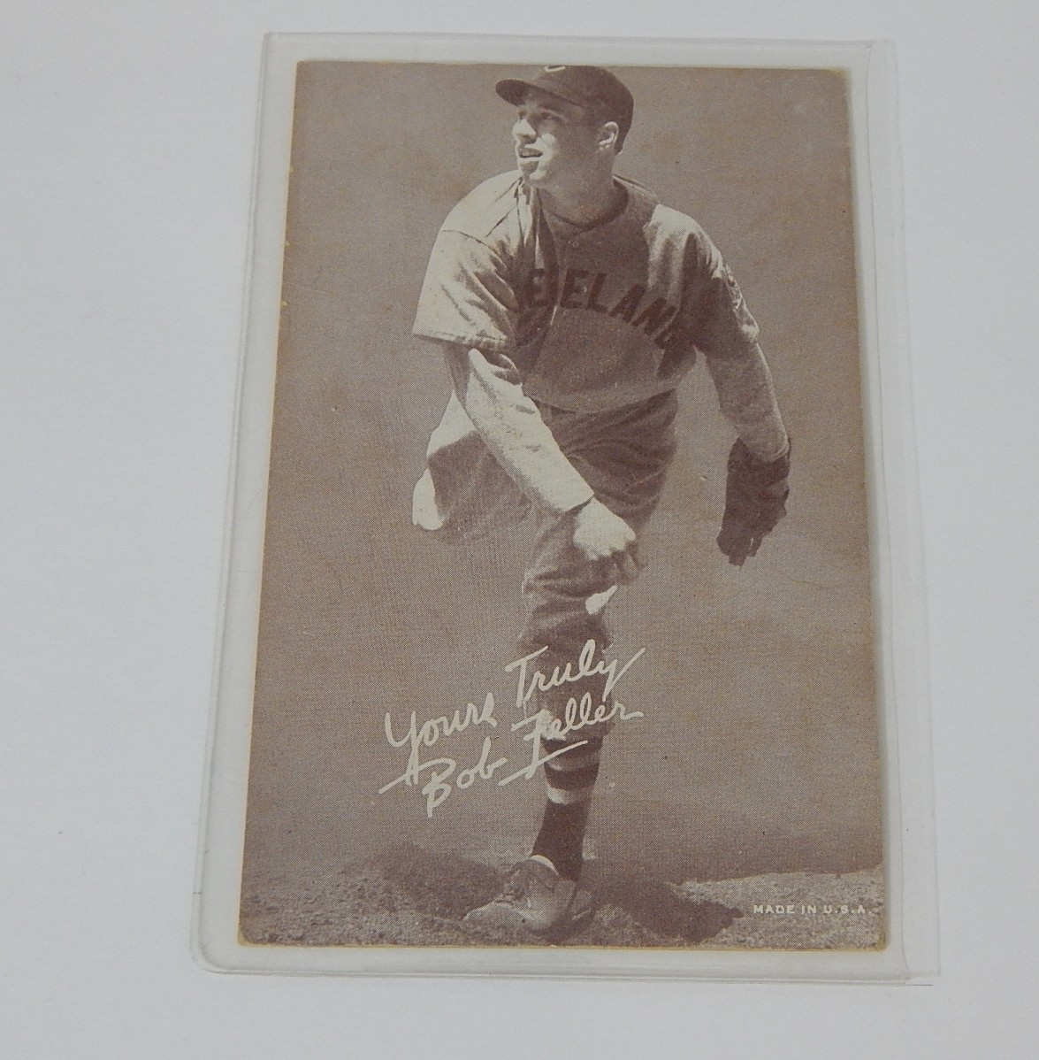 (HOF) Bob Feller Signed Bobby Brown Baseball and 1950s Era Exhibition Card