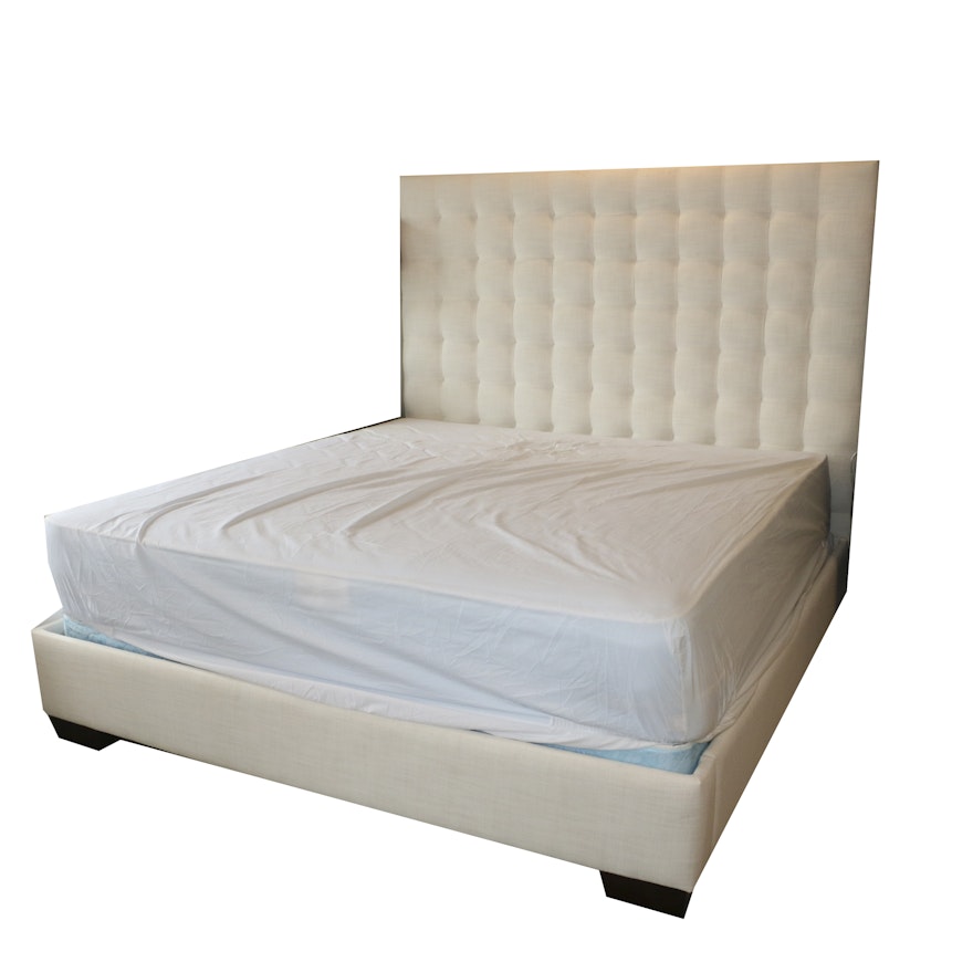 Grid Tufted Upholstered King Size Bed Frame, 21st Century