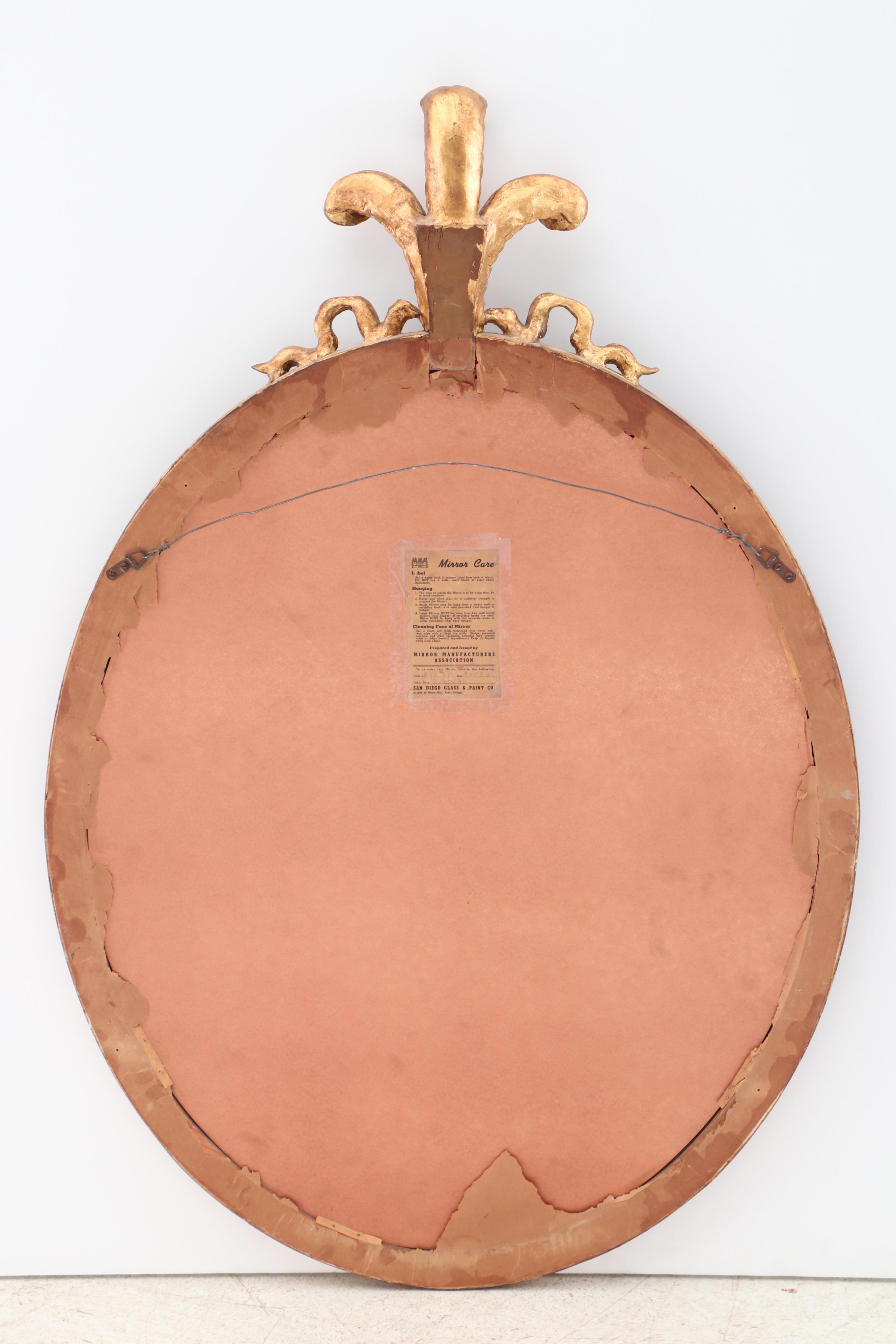 Decorative Mirror with Plume Crest, Mid-Century