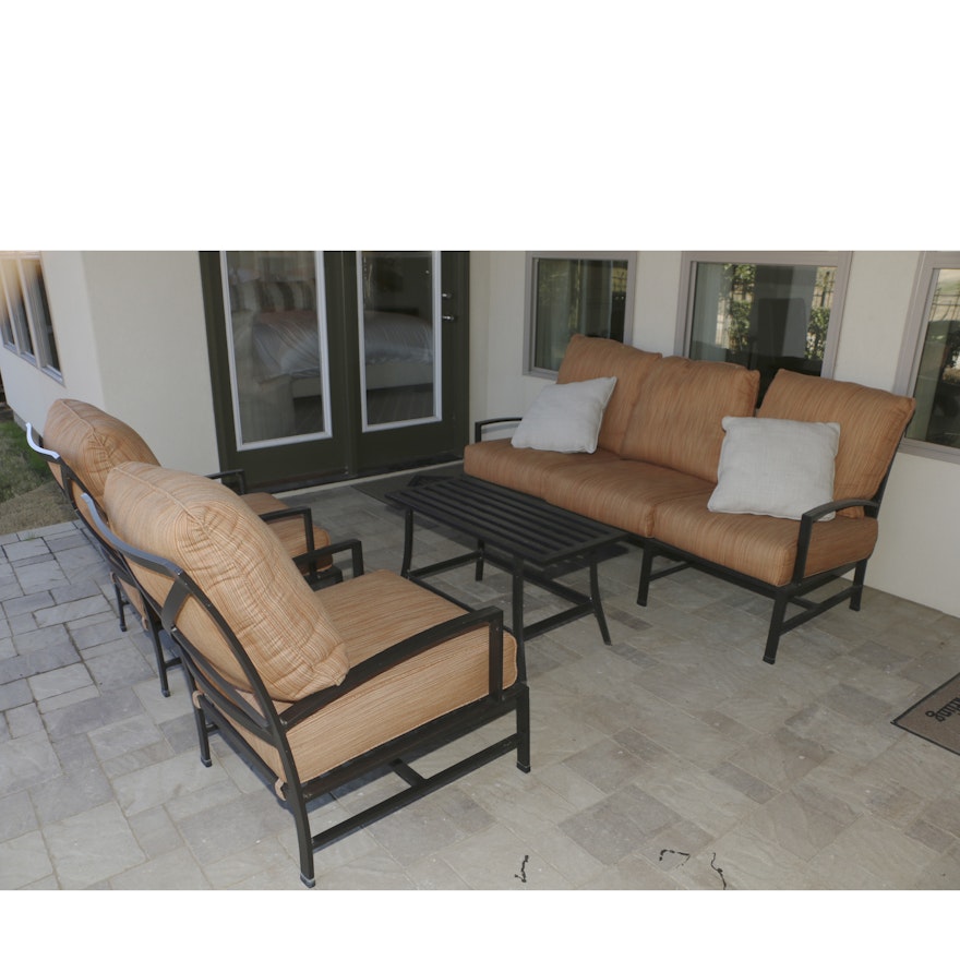 Metal Patio Sofa, Armchairs, and Table Set, 21st Century