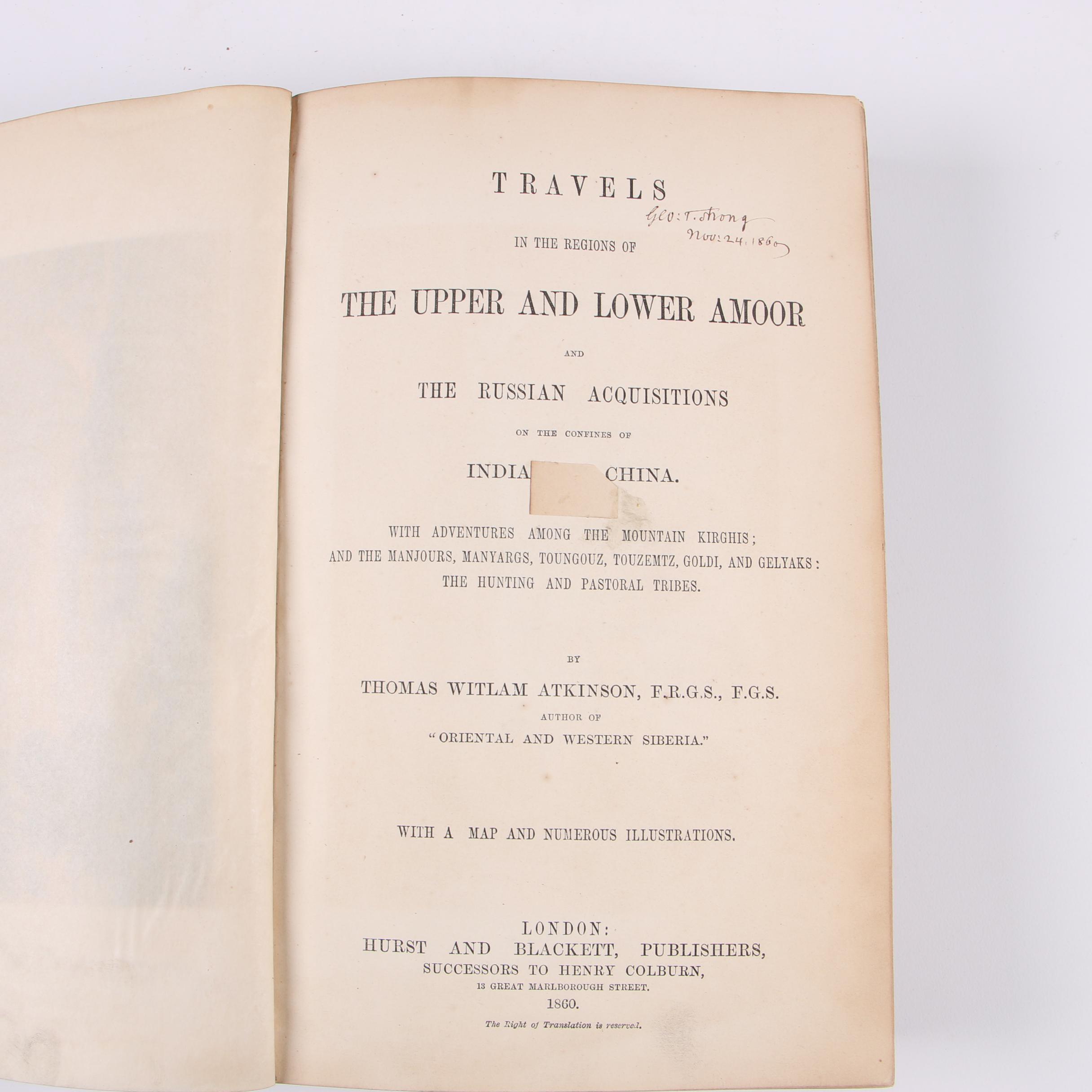 Travel Writing Books by Thomas Witlam Atkinson, Mid 19th Century