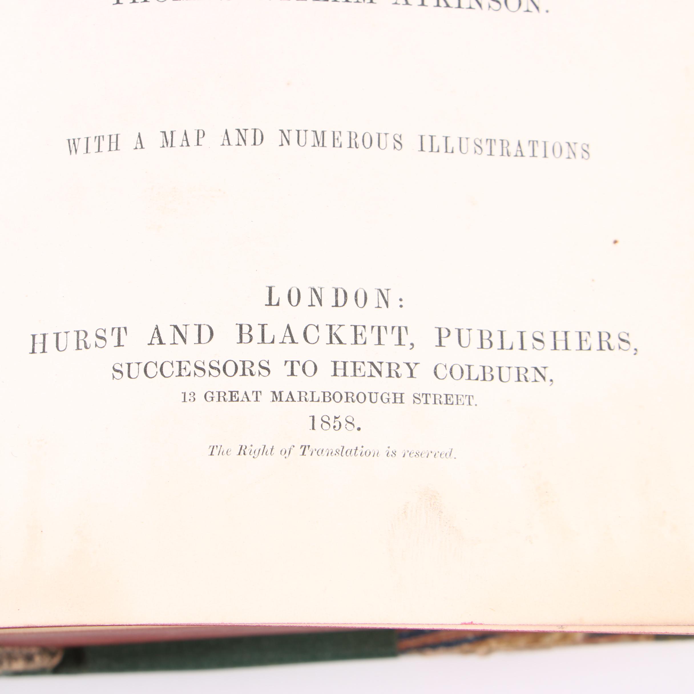 Travel Writing Books by Thomas Witlam Atkinson, Mid 19th Century