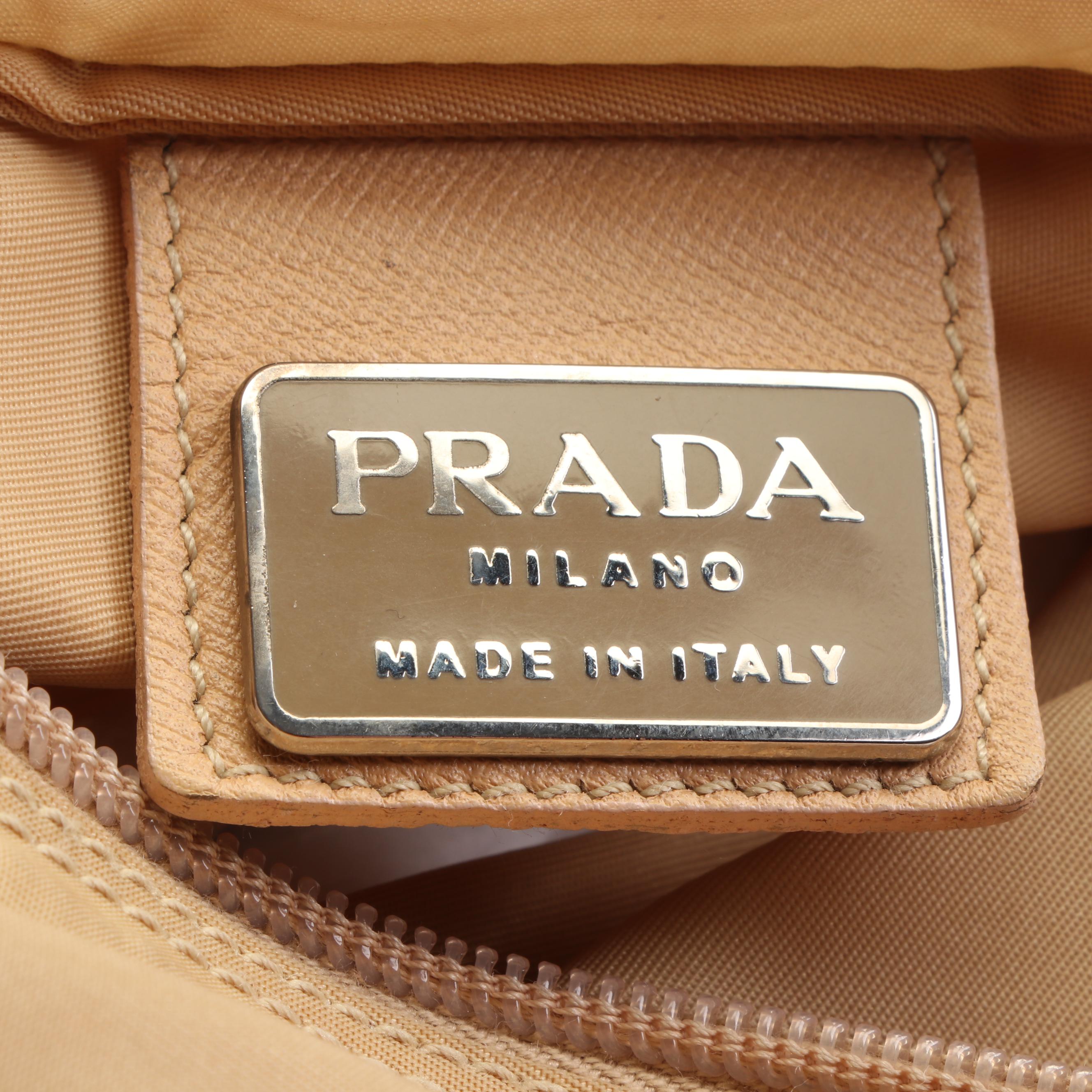Prada Vela Nylon Black and Beige Handbags, Made in Italy