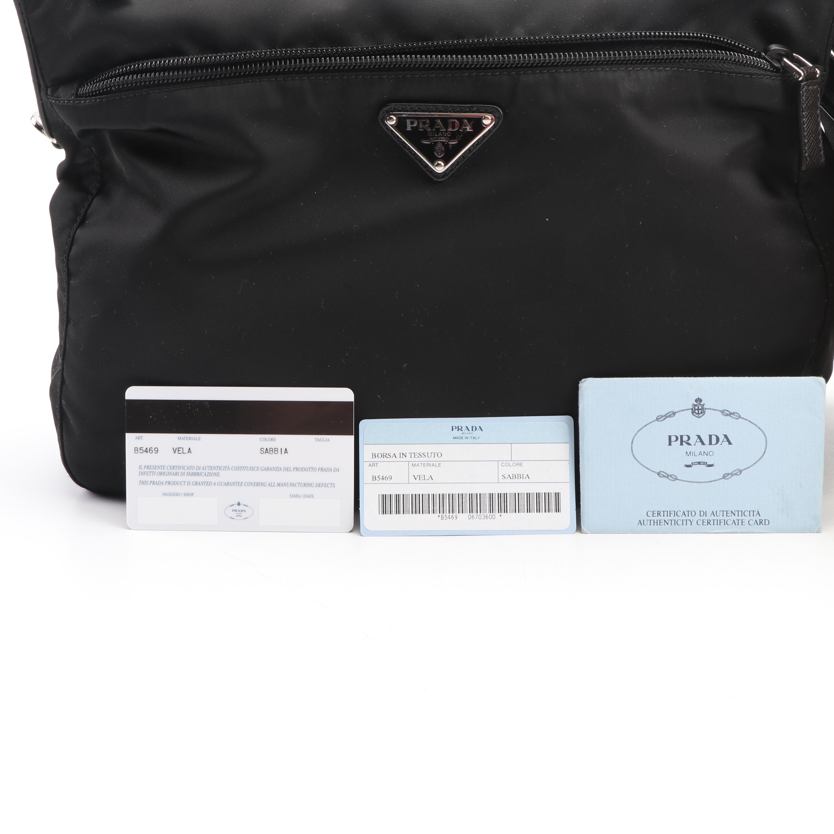 Prada Vela Nylon Black and Beige Handbags, Made in Italy