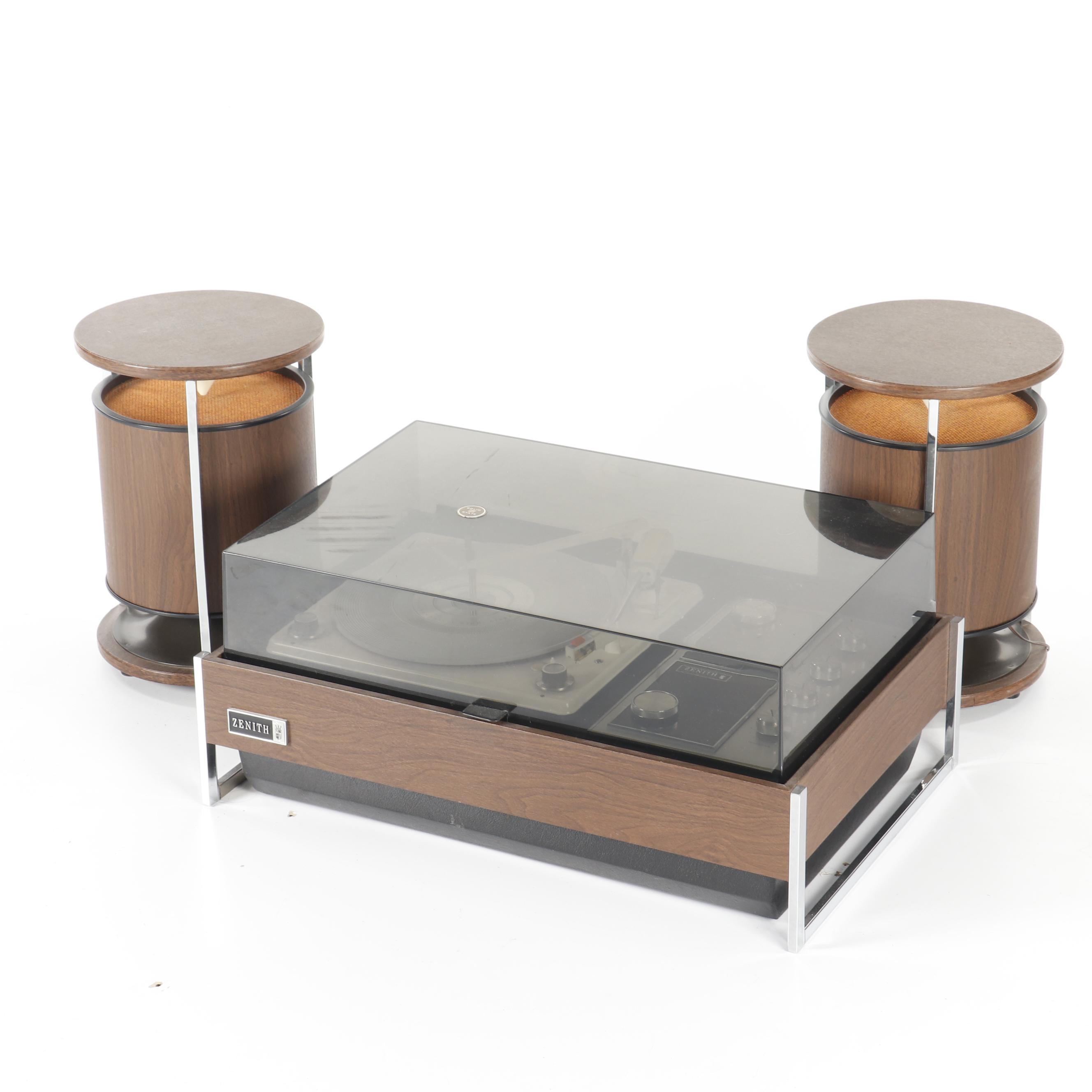 Zenith B595 Solid State Circle of Sound Phonograph and Tuner with Speakers
