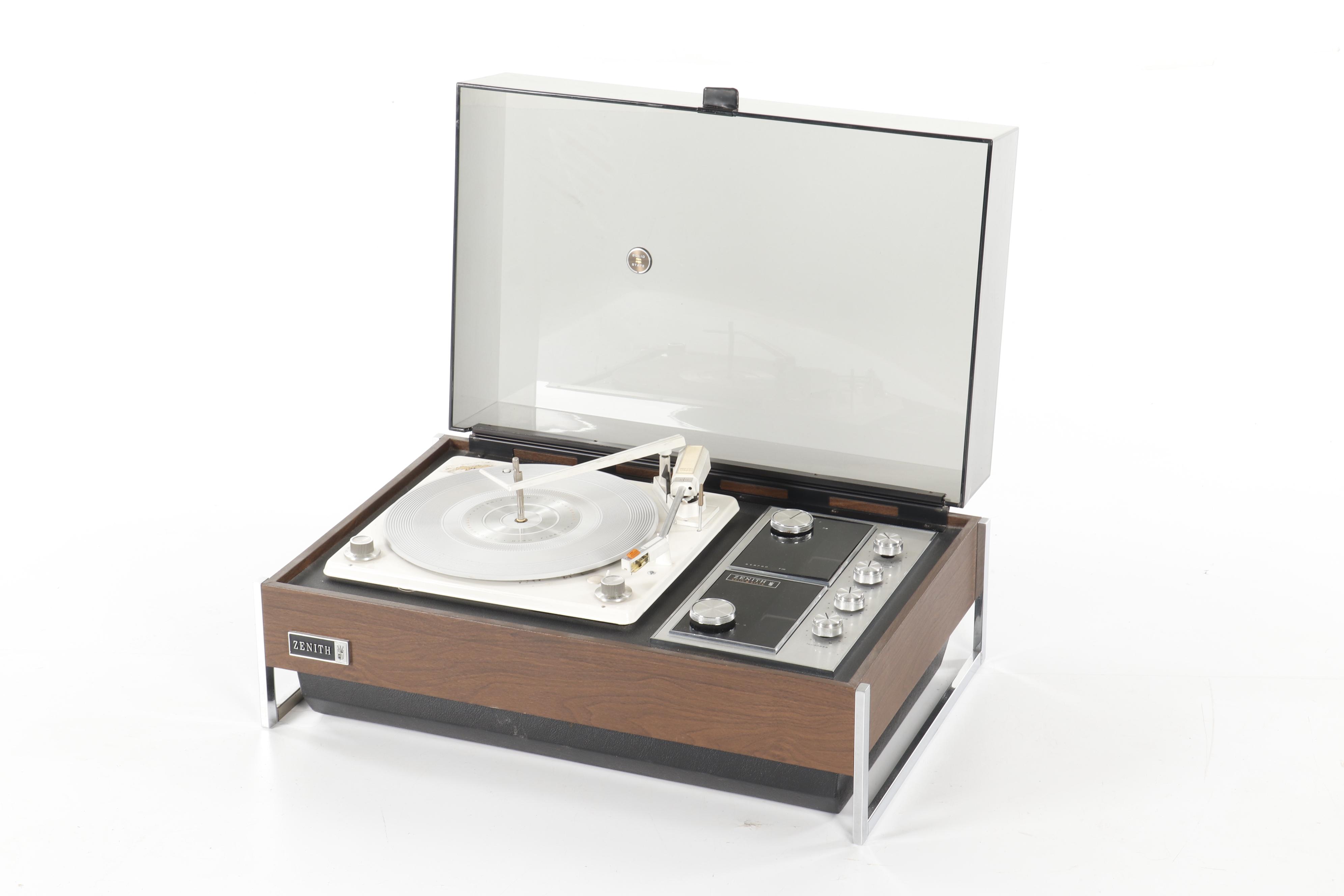 Zenith B595 Solid State Circle of Sound Phonograph and Tuner with Speakers