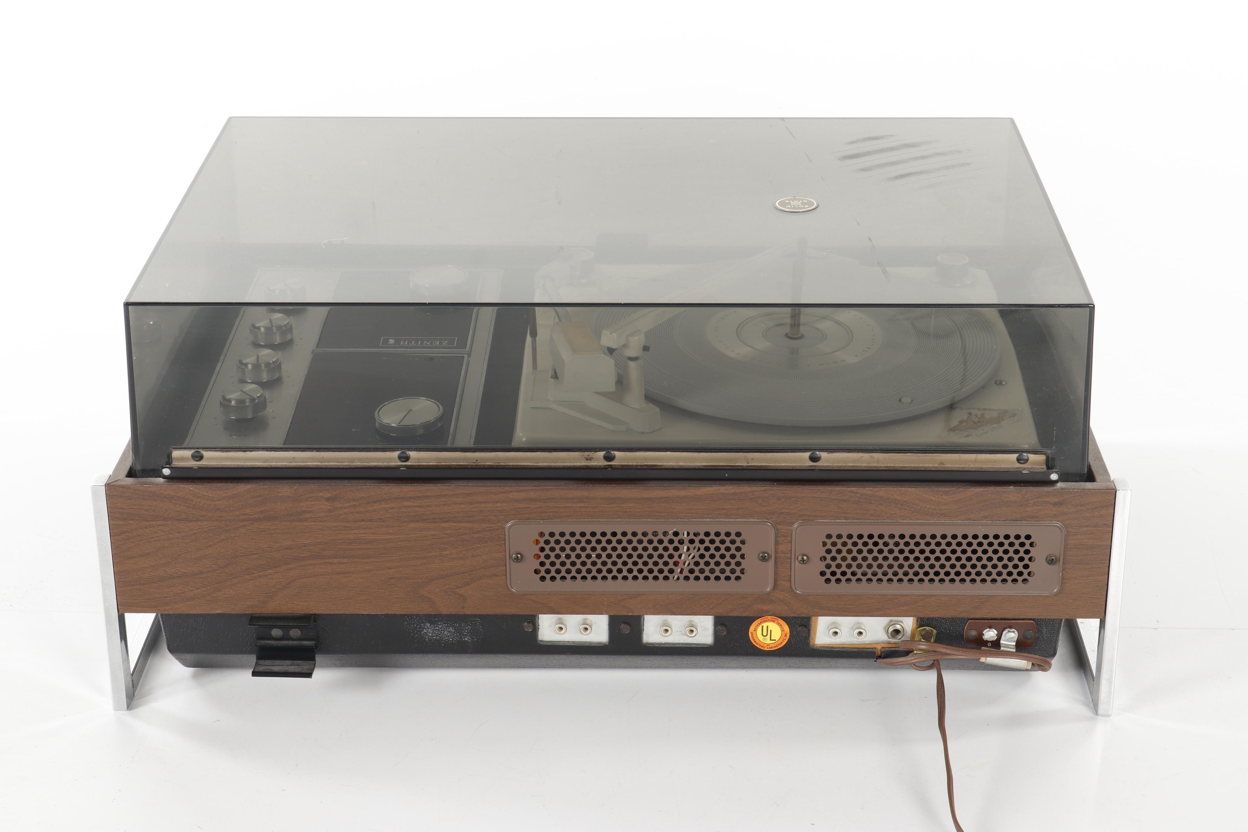 Zenith B595 Solid State Circle of Sound Phonograph and Tuner with Speakers