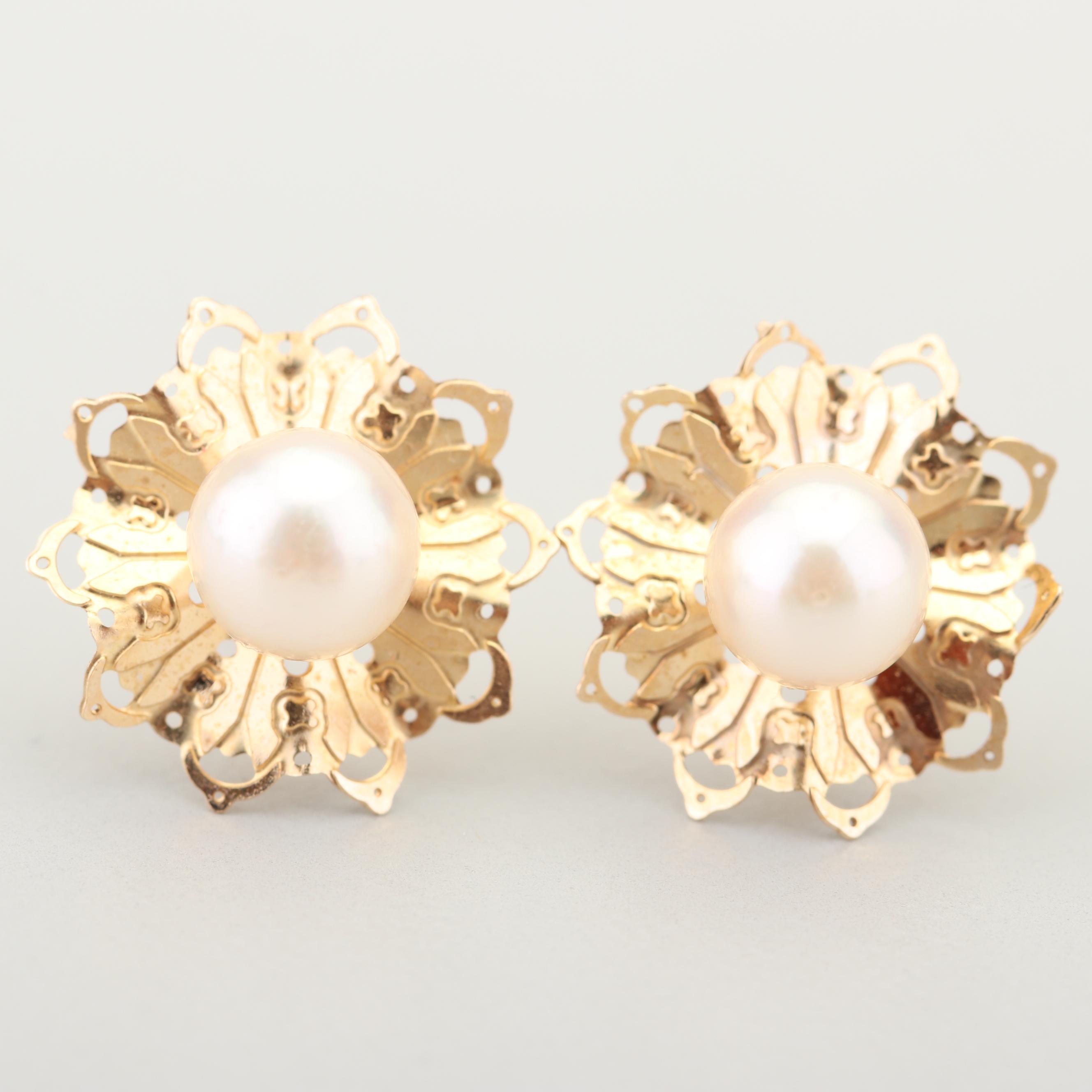 14K Yellow Gold Akoya Pearl Earrings