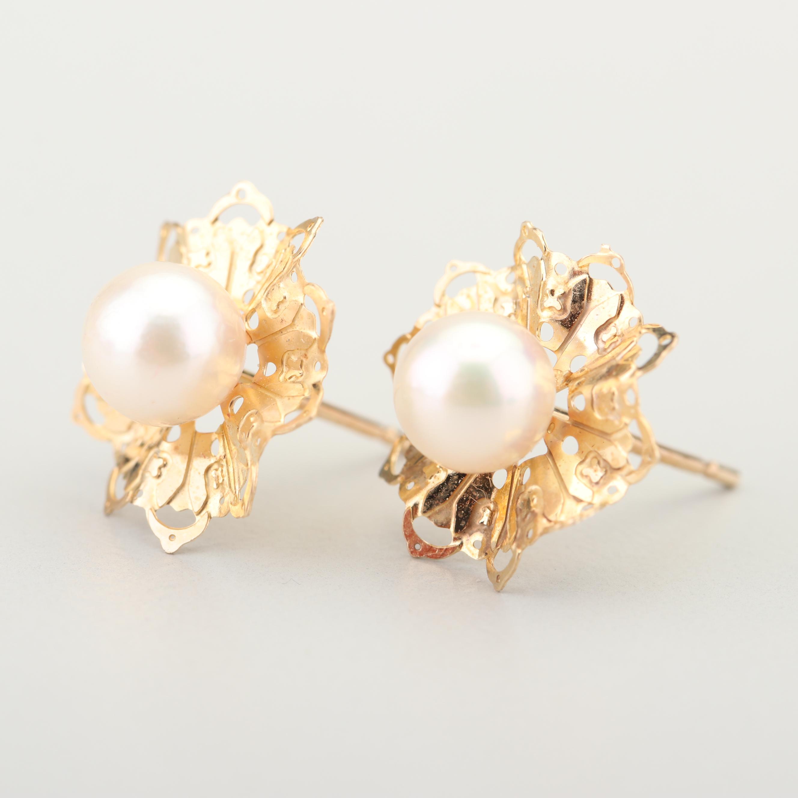 14K Yellow Gold Akoya Pearl Earrings