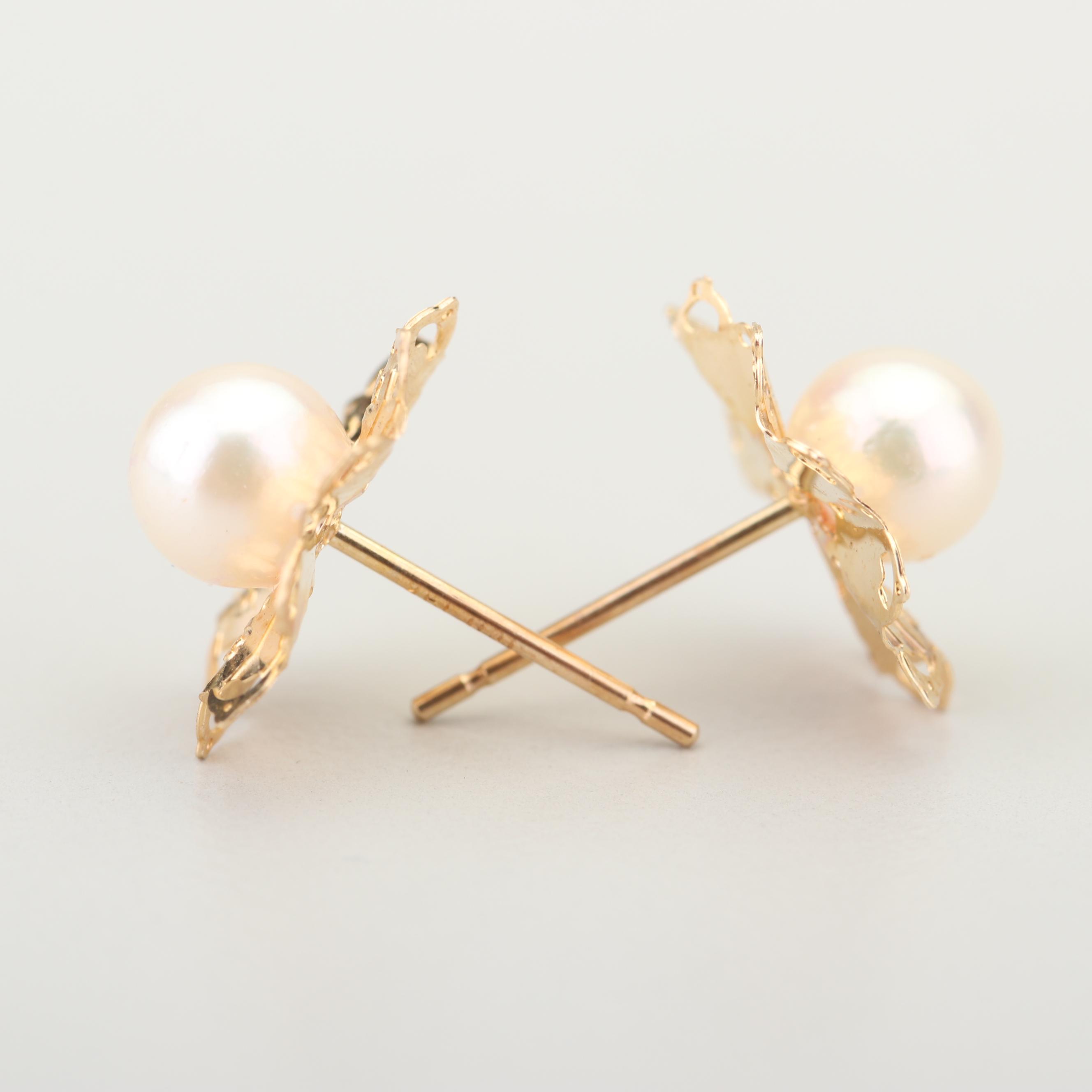 14K Yellow Gold Akoya Pearl Earrings