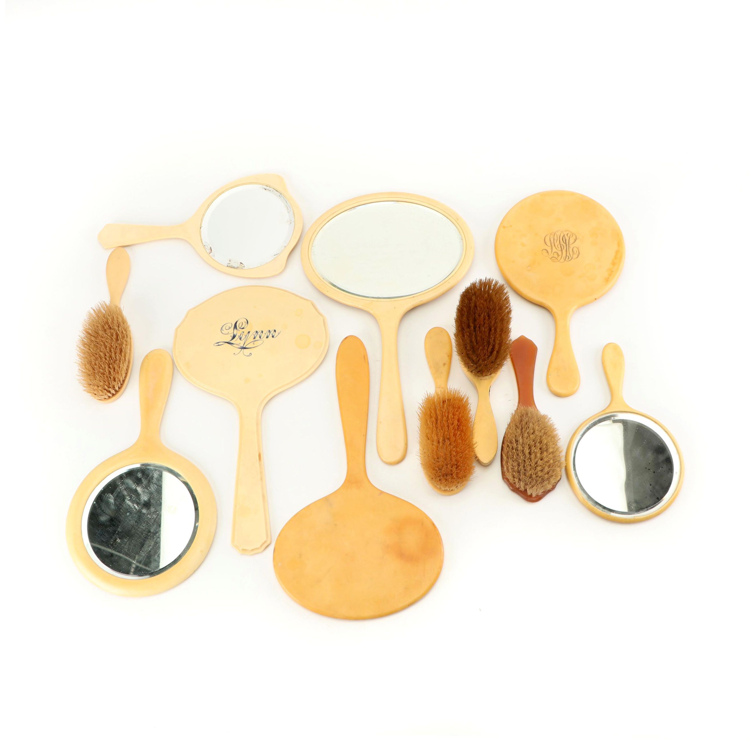 Celluloid Hand Mirrors and Hair Brushes including Imperial, Vintage