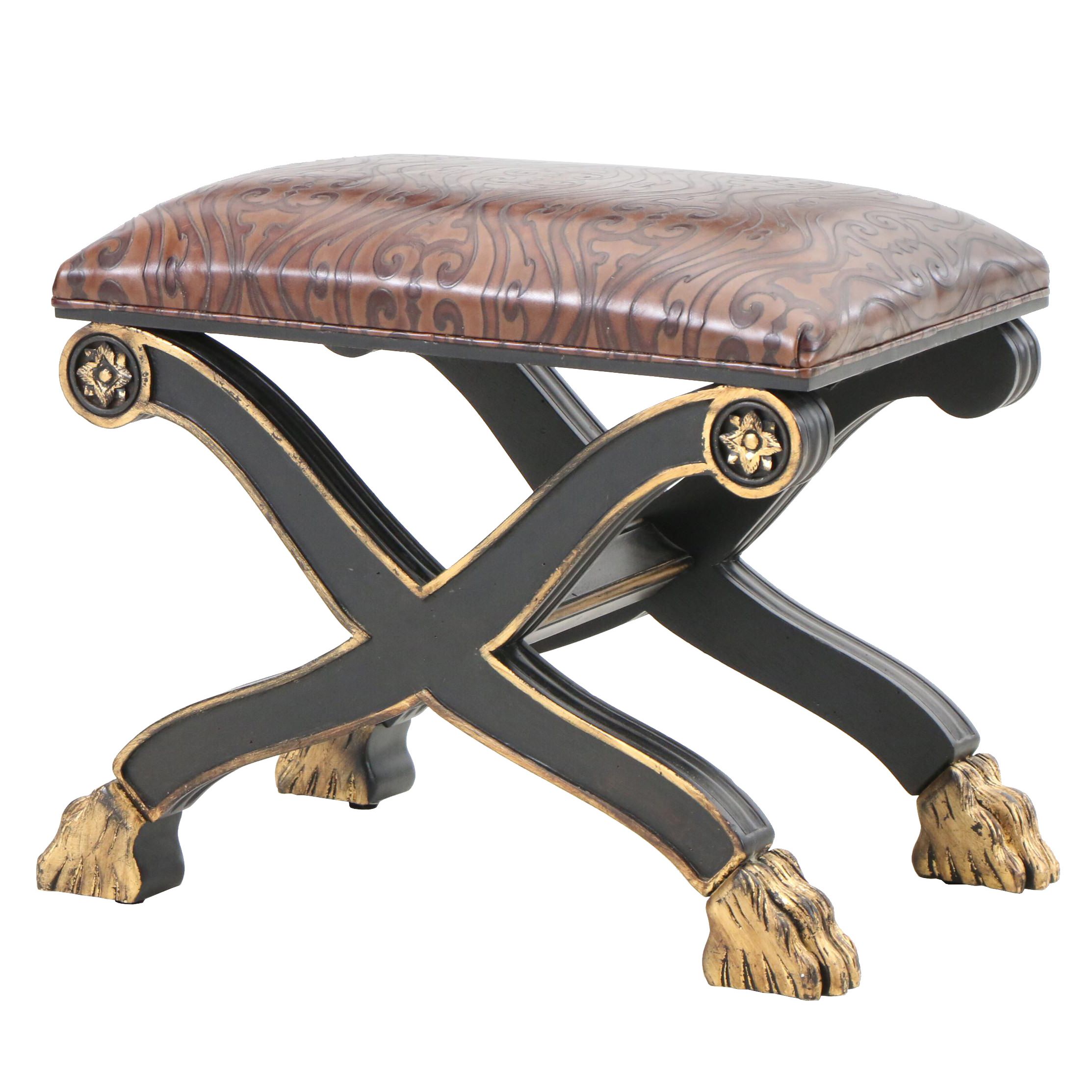 Roman Style Curule Stool With Gilt Paw Feet